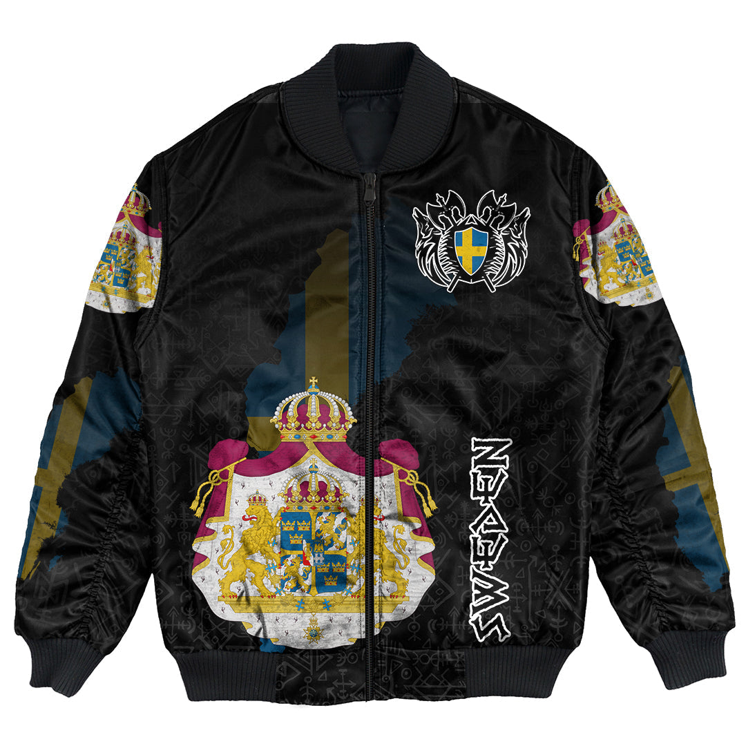 (Custom) Viking - Sweden Flag and Map Bomber Jackets style Viking Geri and Freki RLT12 - Wonder Print Shop