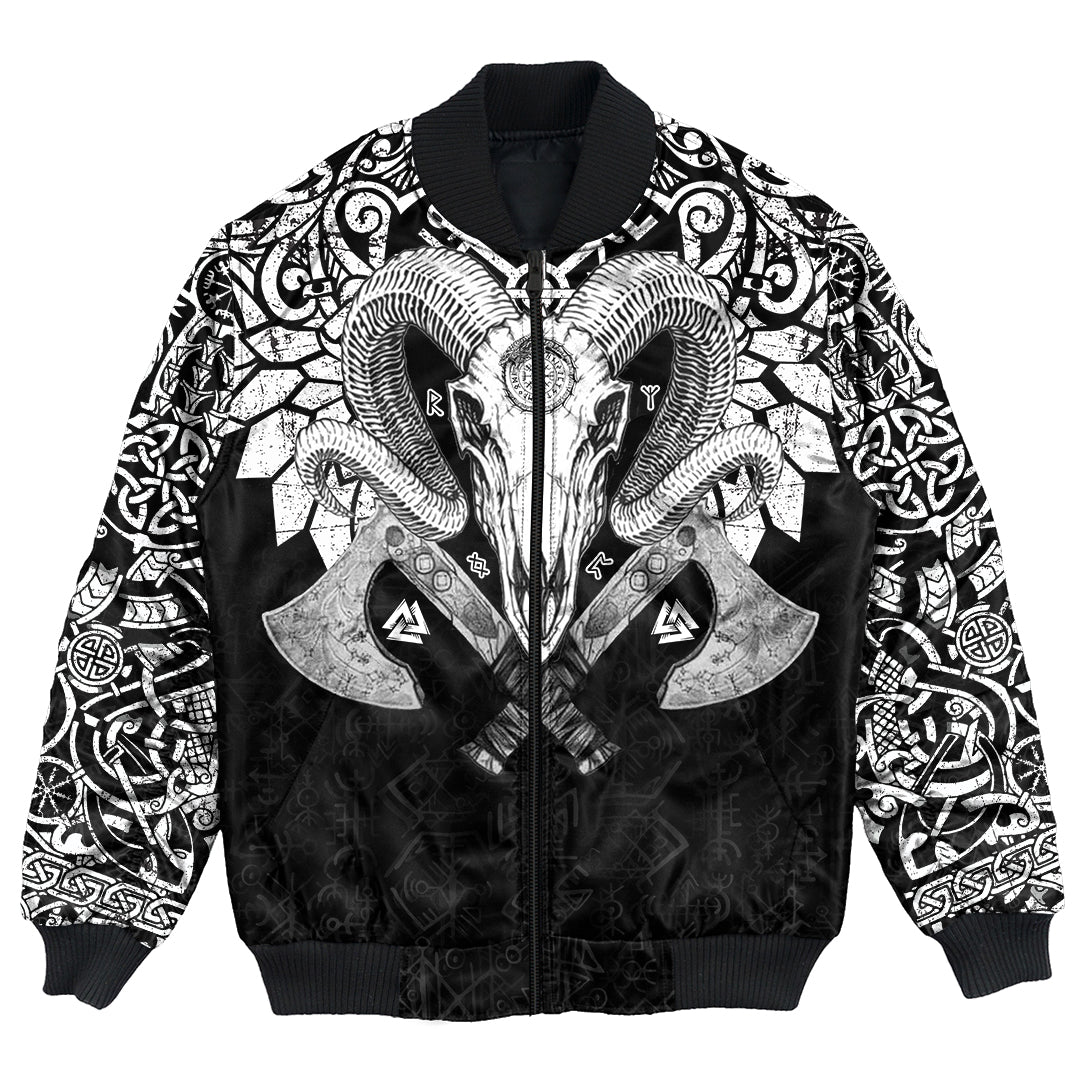 Viking Ram Skull Tattoo With Vegvisir and Valknut Bomber Jacket RLT12 - Wonder Print Shop