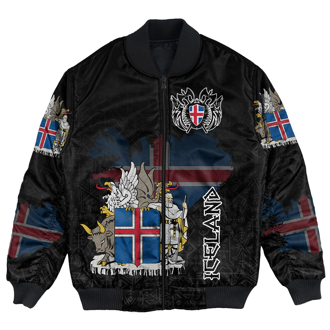 (Custom) Viking - Iceland Flag and Map Bomber Jackets style Viking Geri and Freki RLT12 - Wonder Print Shop