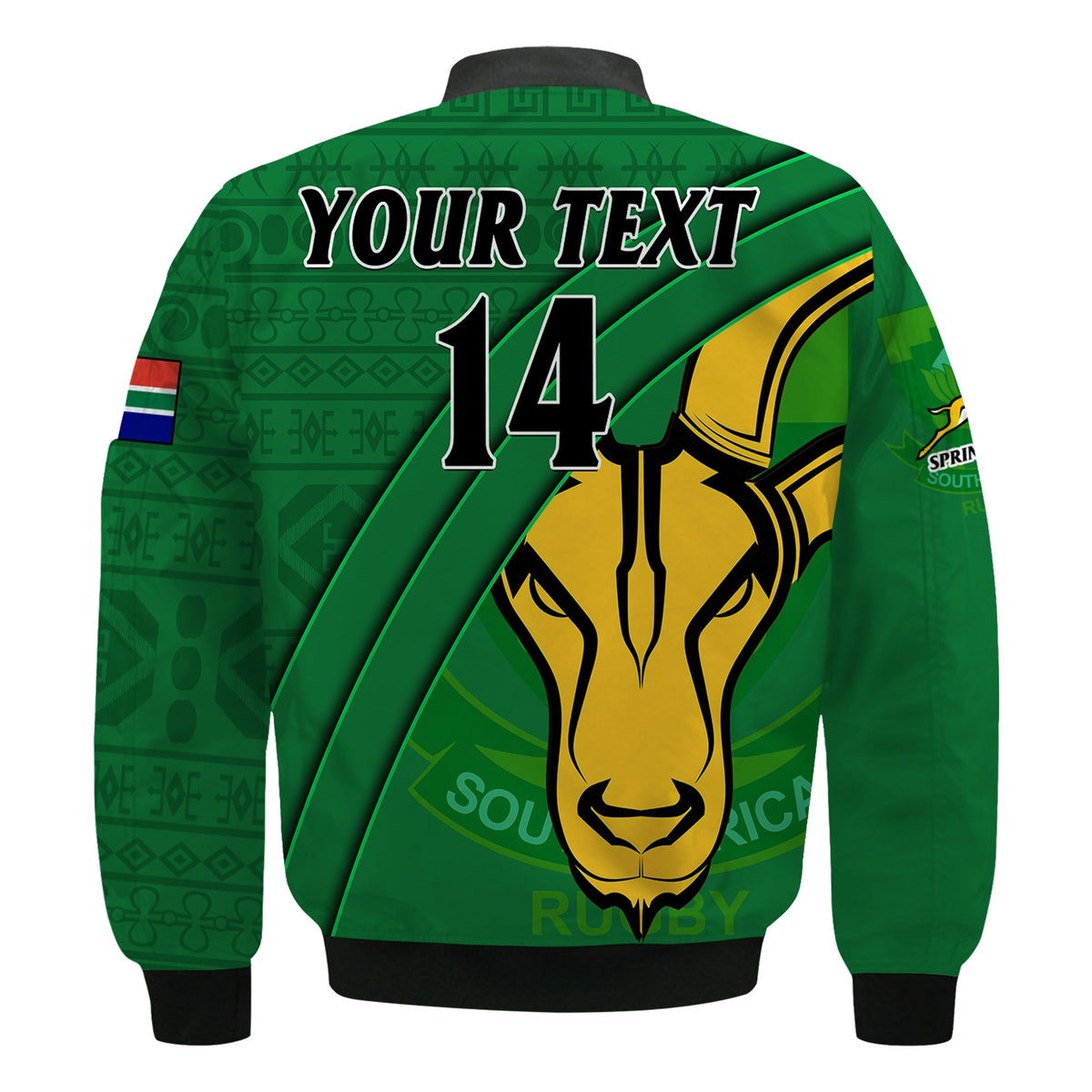 (Custom Text And Number) South Africa Rugby Bomber Jacket Bokke Springbok With African Pattern Stronger Together - Wonder Print Shop