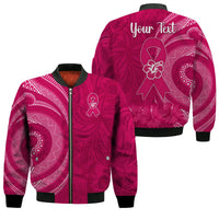 Custom Personalised Breast Cancer Awareness Bomber Jacket Hibiscus Polynesian No One Fights Alone LT13 - Wonder Print Shop