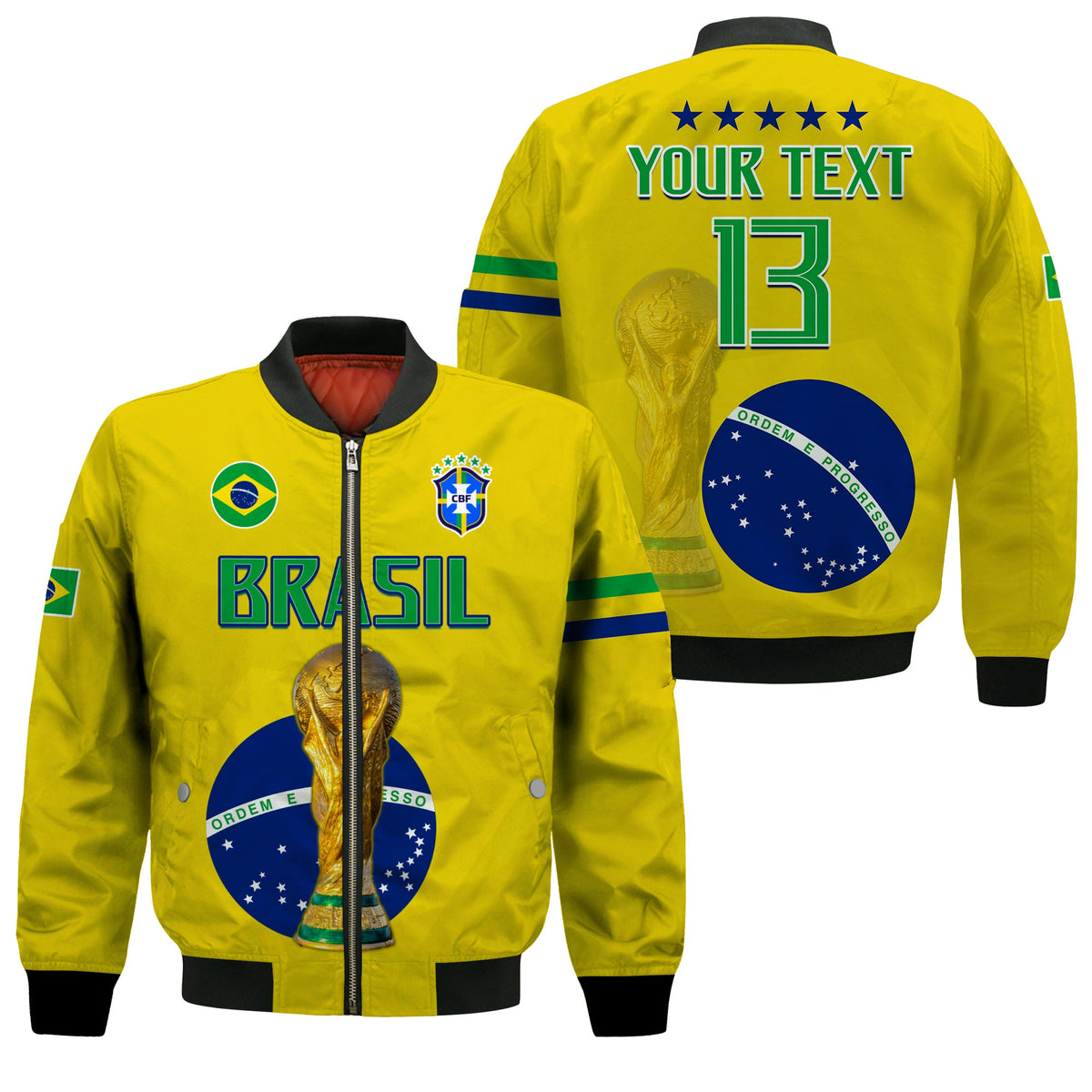 (Custom Text and Number) Brazil Football Bomber Jacket Go Champions Selecao Campeao LT13 - Wonder Print Shop