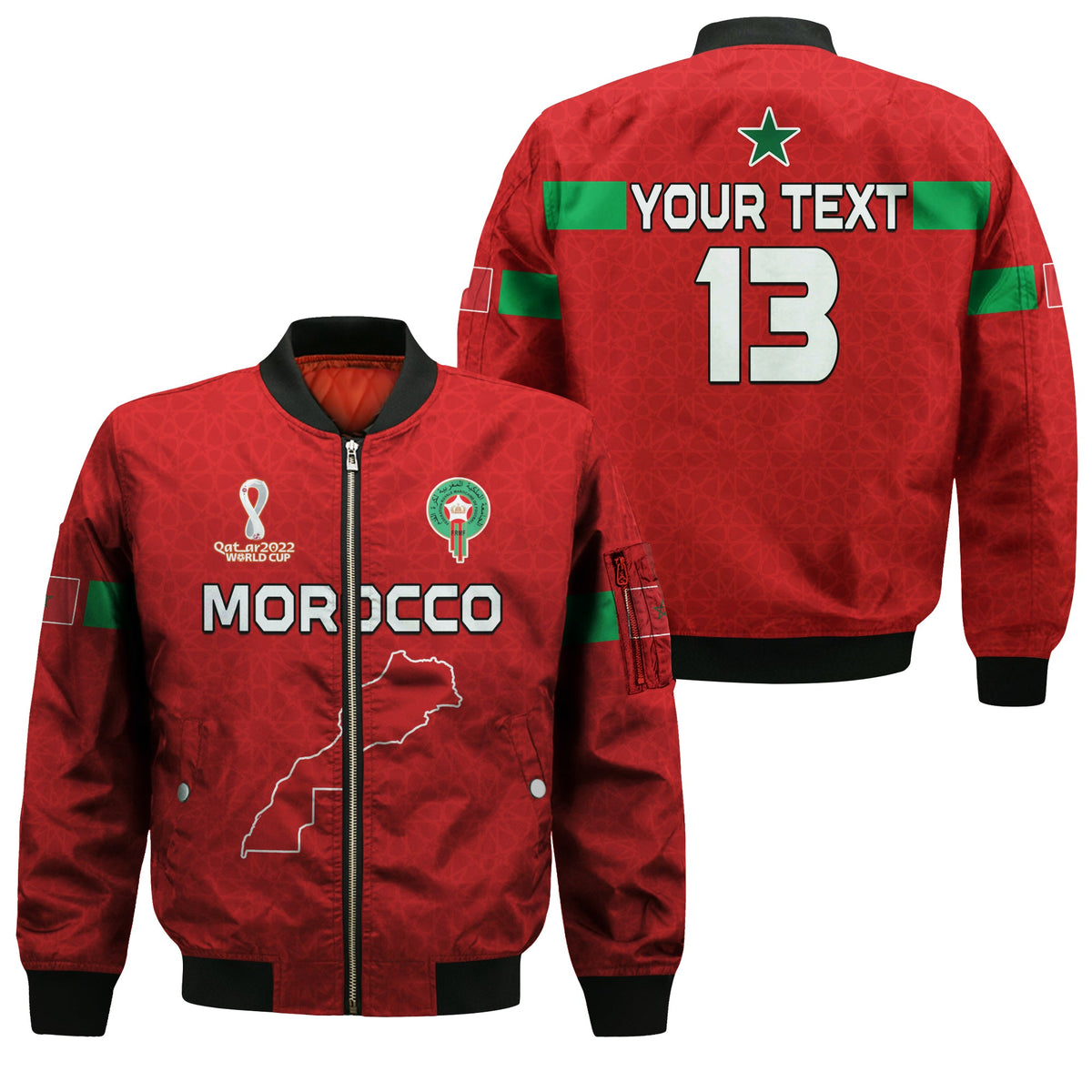 (Custom Text and Number) Morocco Football Bomber Jacket Champions World Cup New History LT13 - Wonder Print Shop