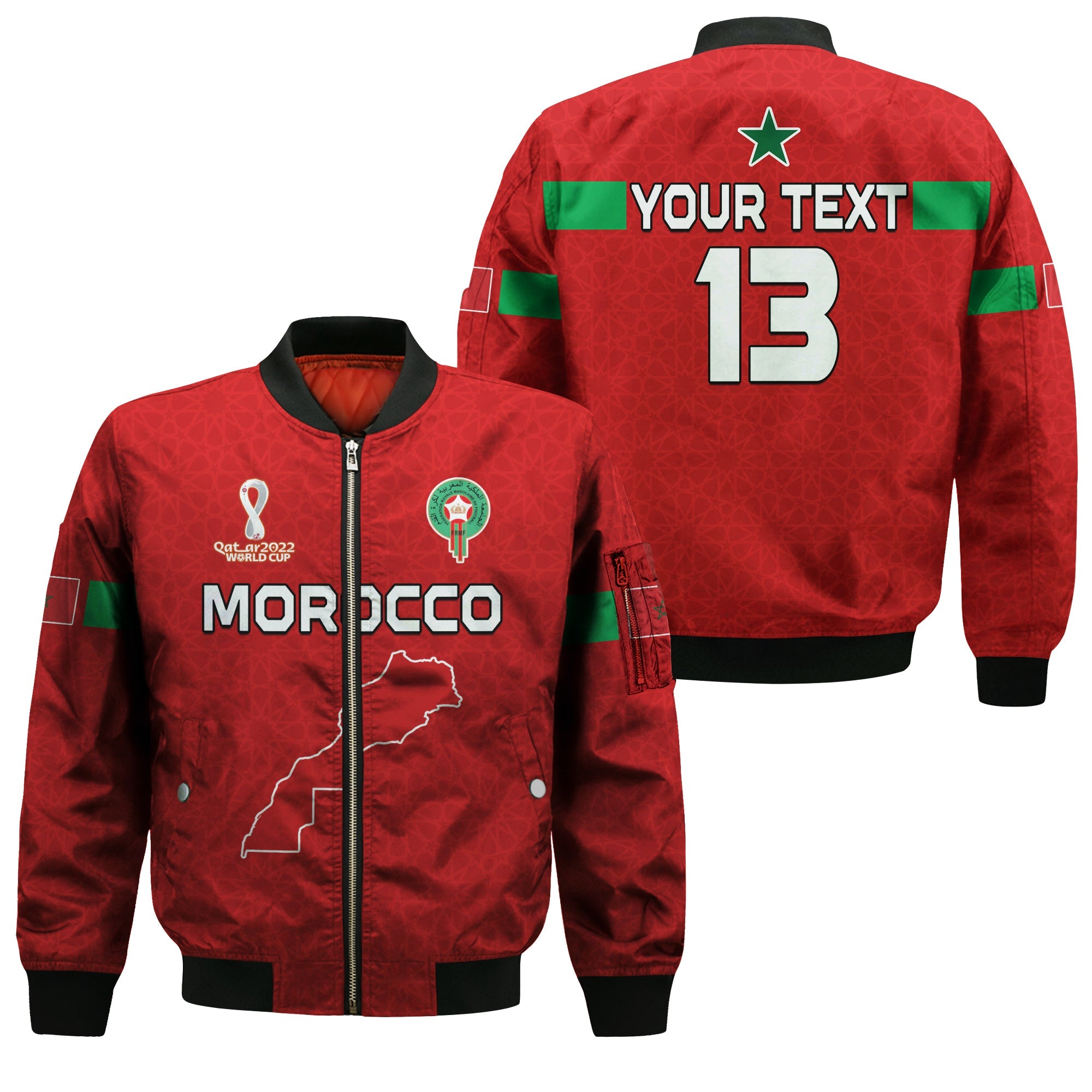 (Custom Text and Number) Morocco Football Bomber Jacket Champions World Cup New History LT13 - Wonder Print Shop