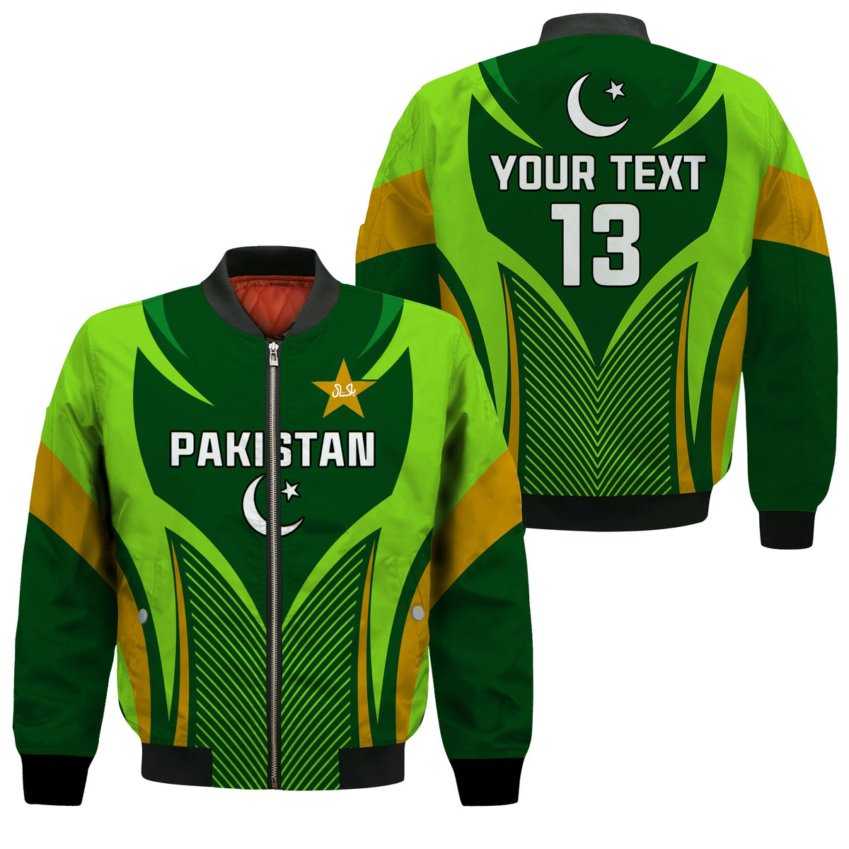 (Custom Text and Number) Pakistan Cricket Bomber Jacket Green Shaheens Champion LT13 - Wonder Print Shop