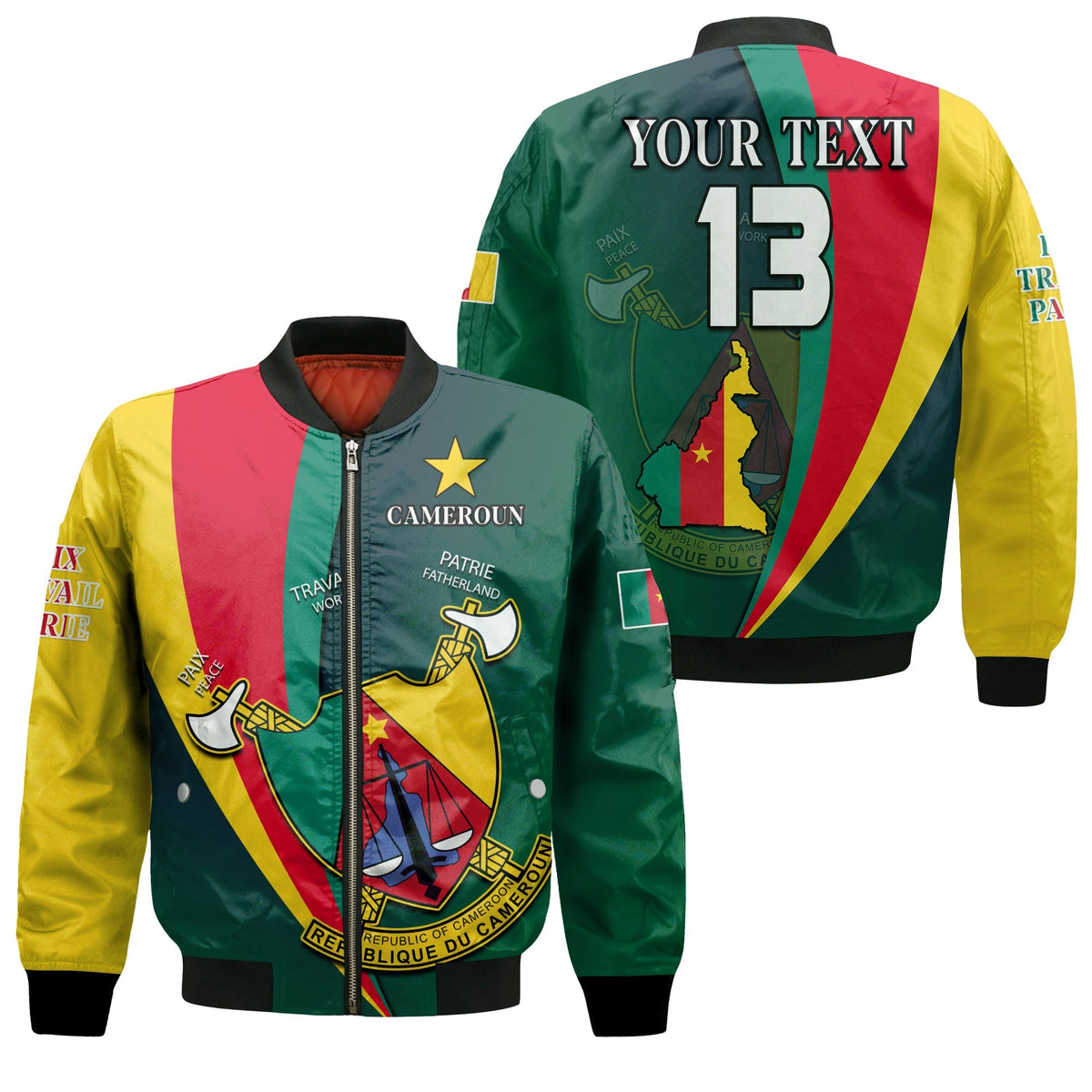 (Custom Text and Number) Cameroon Bomber Jacket Map Cameroun Style Flag LT13 - Wonder Print Shop