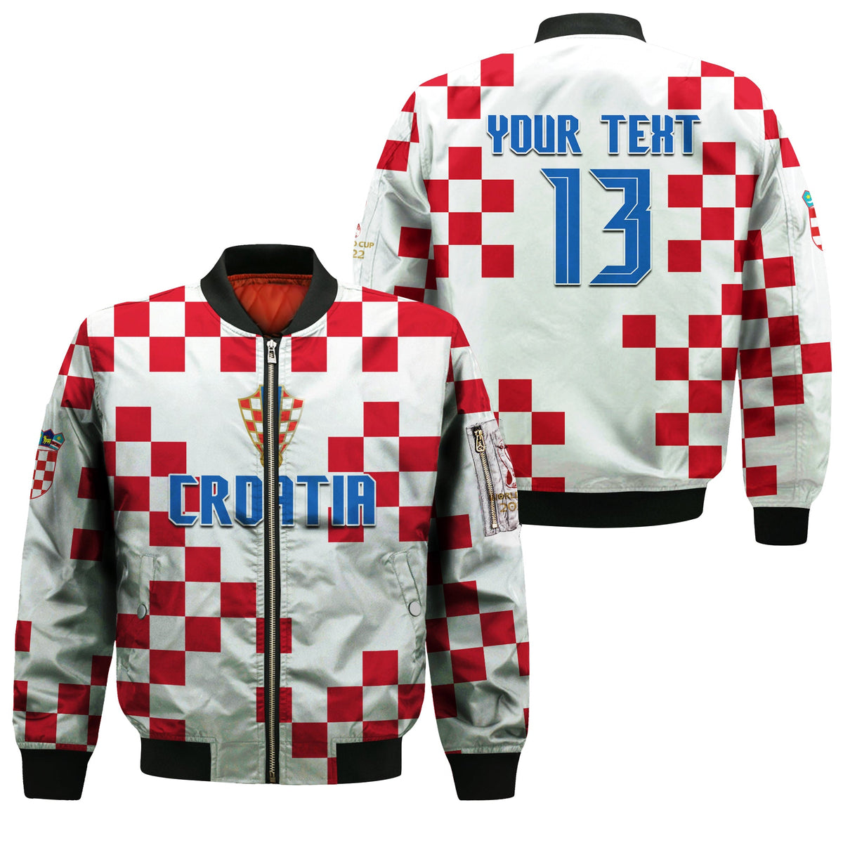 (Custom Text and Number) Croatia Football Bomber Jacket World Cup Champions 2022 Hrvatska LT13 - Wonder Print Shop