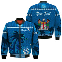 Custom Personalised Bula Fiji Day Bomber Jacket Fijian Tapa with Palm Tree 52nd Anniversary LT13 - Wonder Print Shop