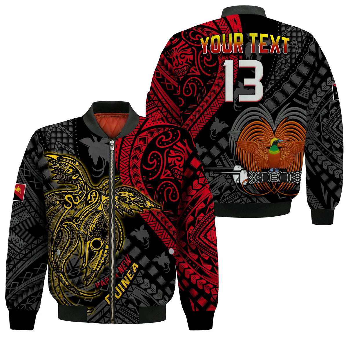 Custom Text and Number Papua New Guinea Bomber Jacket Raggiana Birds Of Paradise Happy 47th Independence Day LT13 - Wonder Print Shop