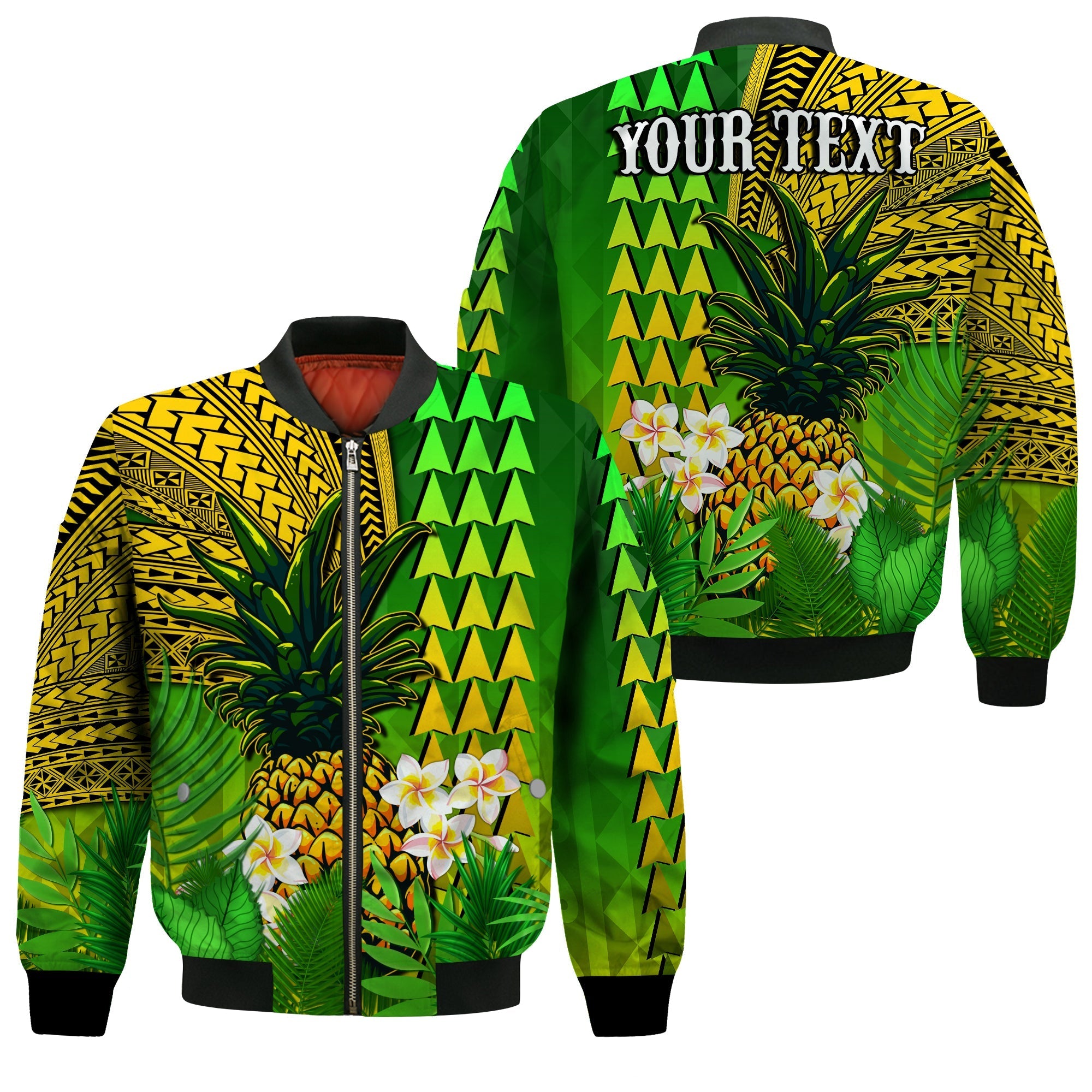 custom-personalised-hawaii-pineapple-bomber-jacket-plumeria-frangipani-mix-tribal-pattern