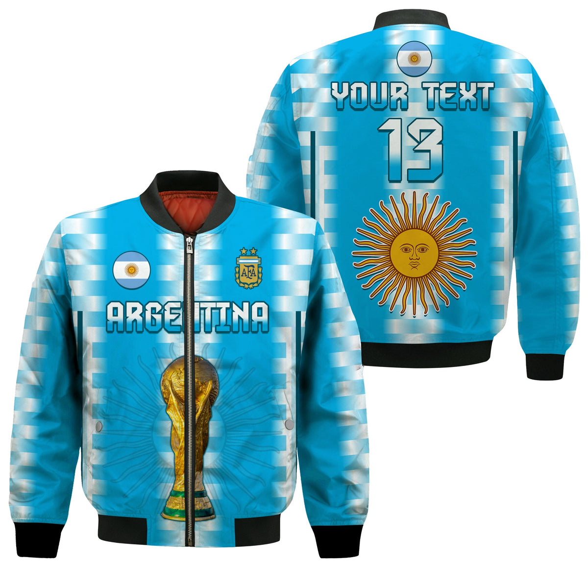 (Custom Text and Number) Argentina Football Champions Bomber Jacket La Albiceleste GOAT LT13 - Wonder Print Shop