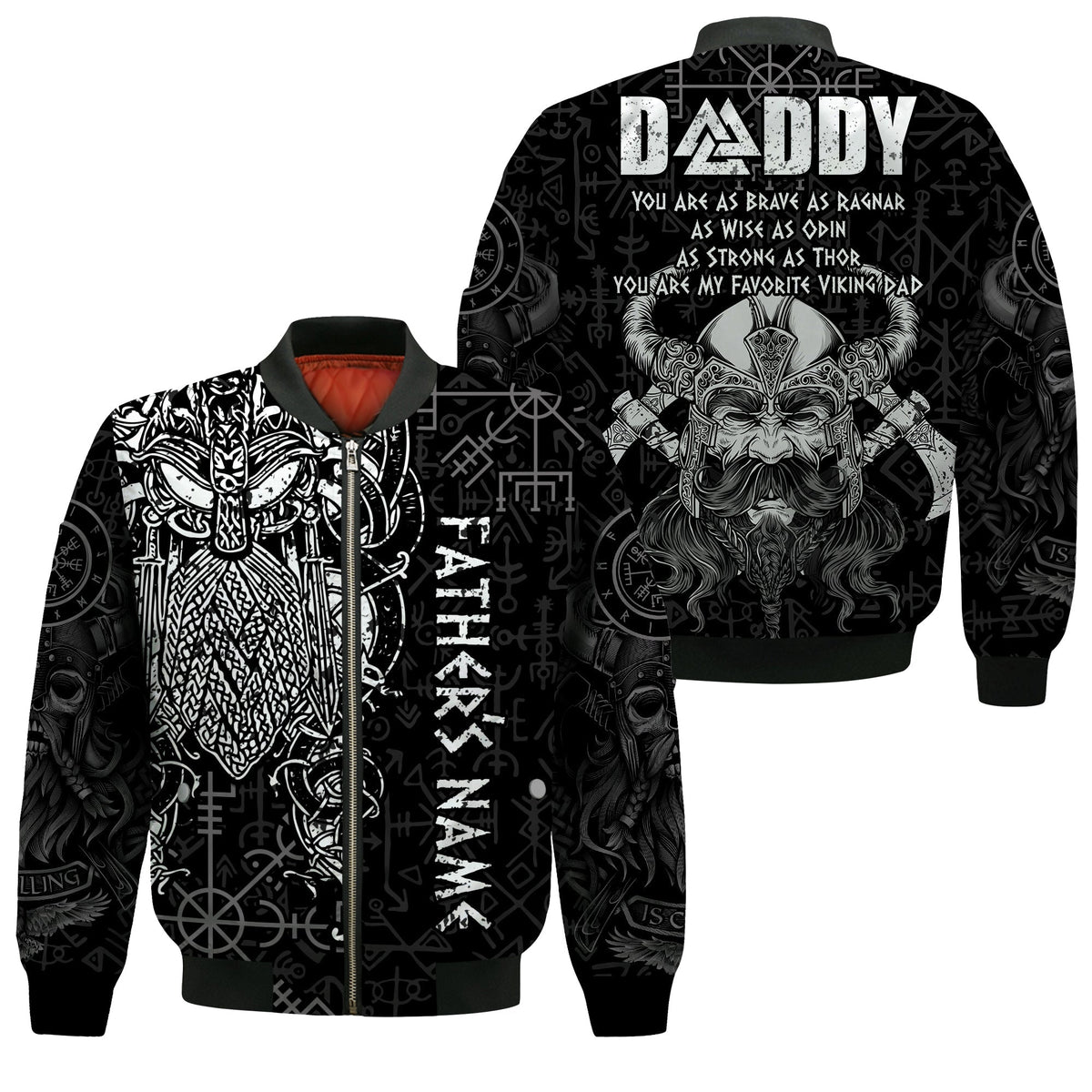 (Custom Personalised) Viking Dad Bomber Jacket Odin Runes Fathers Day LT13 - Wonder Print Shop