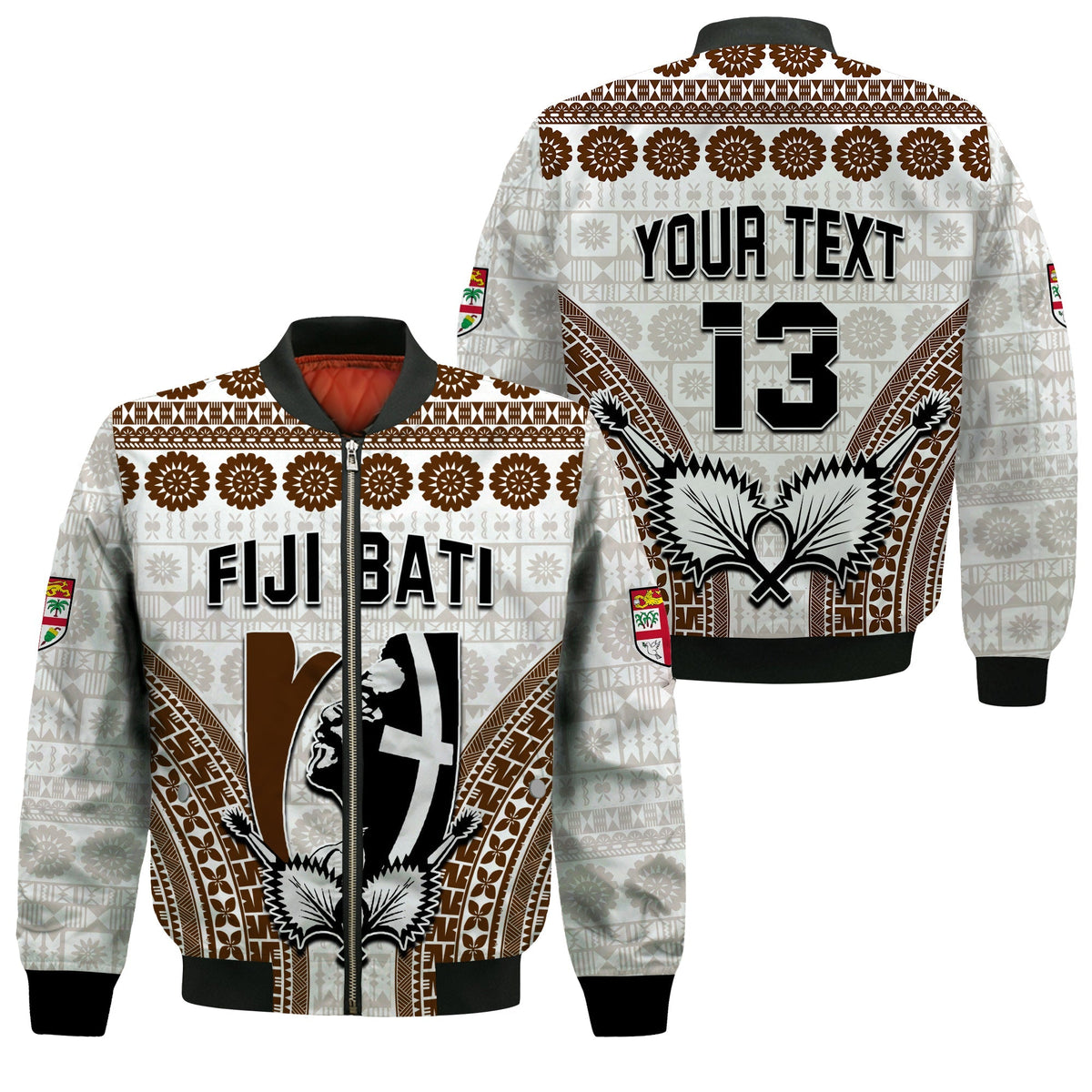 Custom Text and Number Fiji Rugby Bati Bomber Jacket Proud Tapa Pattern LT13 - Wonder Print Shop