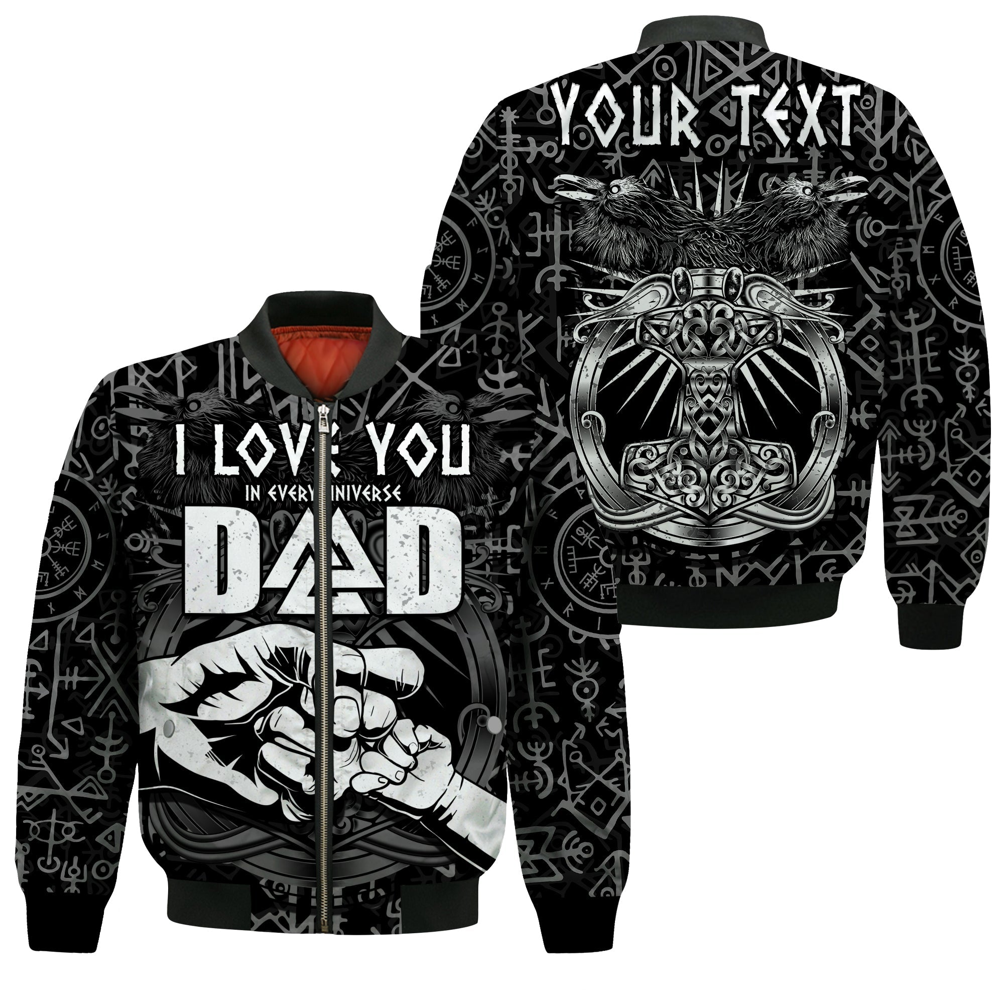 (Custom Personalised) Viking Dad Bomber Jacket Happy Fathers Day Style Runes and Mjolnir LT13 - Wonder Print Shop