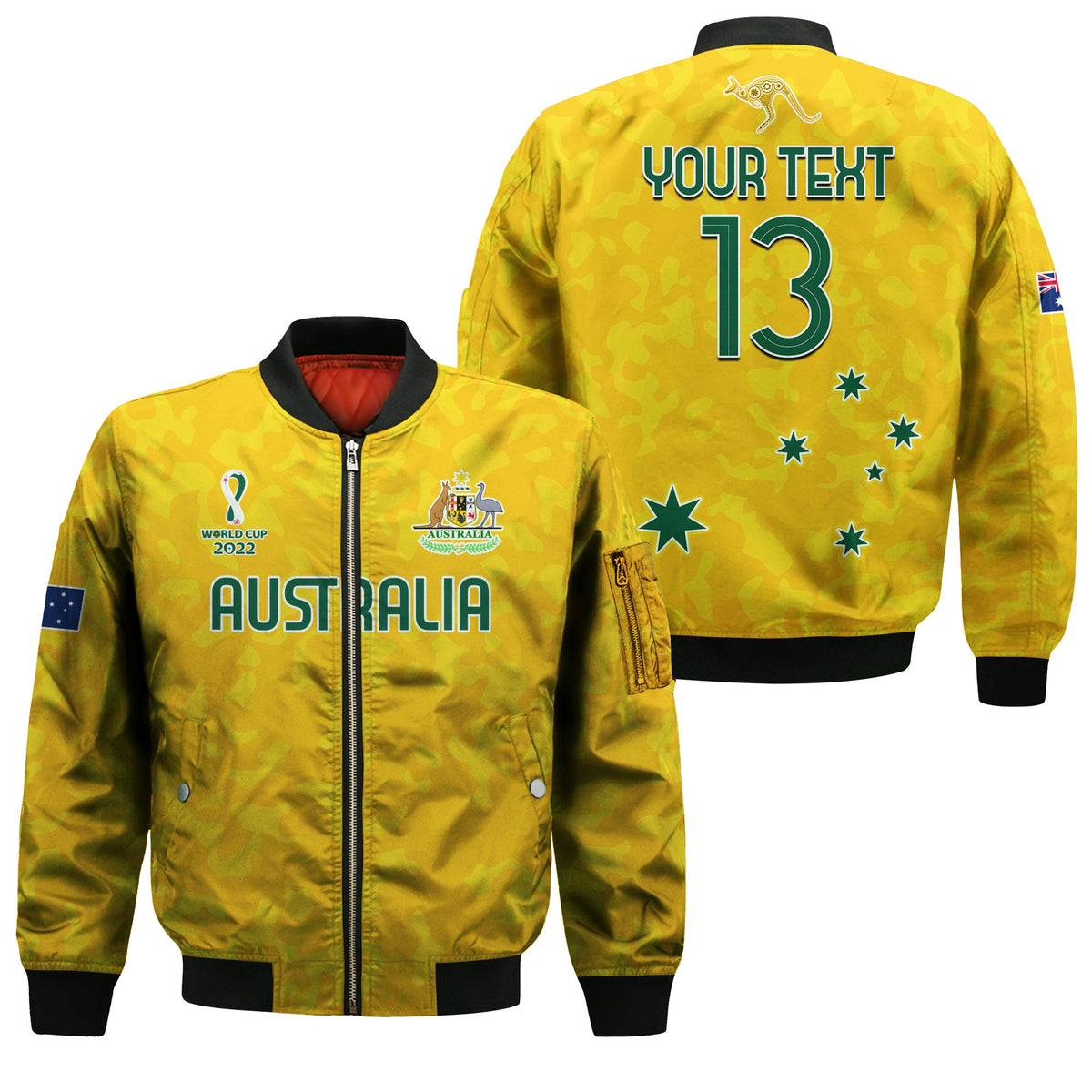 (Custom Text and Number) Australia Soccer Bomber Jacket World Cup Football 2022 Socceroos with Kangaroos LT13 - Wonder Print Shop