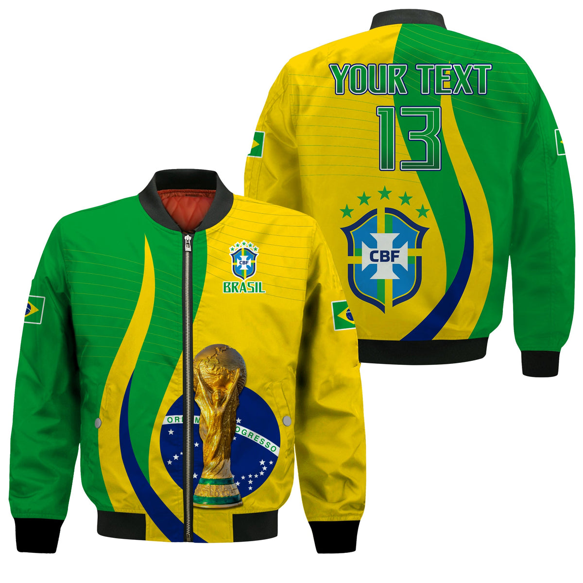 (Custom Text and Number) Brazil Football Champions Bomber Jacket Selecao Style Vibe LT13 - Wonder Print Shop