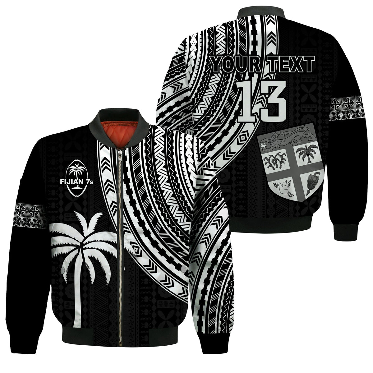Custom Text and Number Fiji Rugby Sevens Bomber Jacket Fijian 7s Tapa Polynesian LT13 - Wonder Print Shop