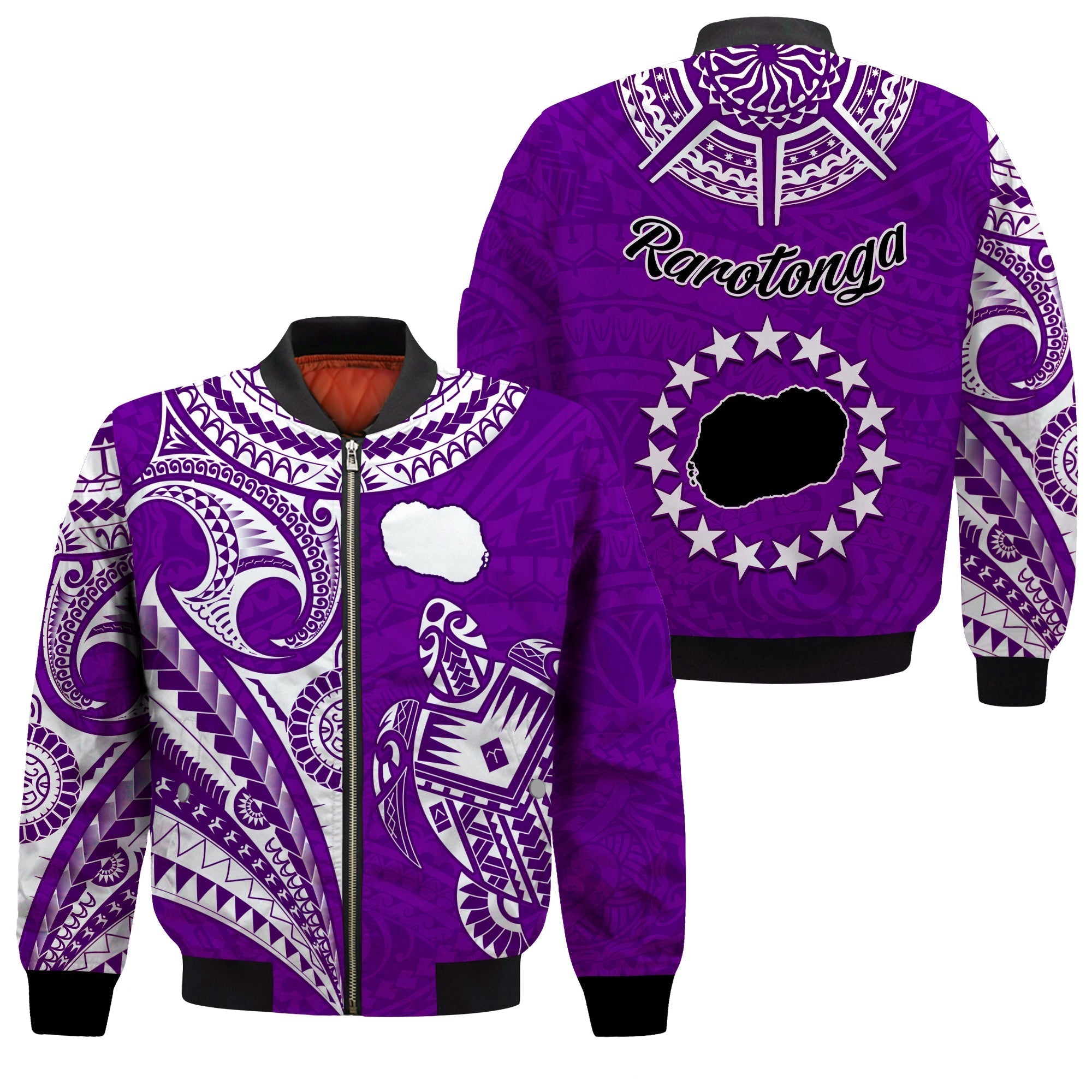 Rarotonga Cook Islands Bomber Jacket Turtle and Map Style Purple LT13 - Wonder Print Shop