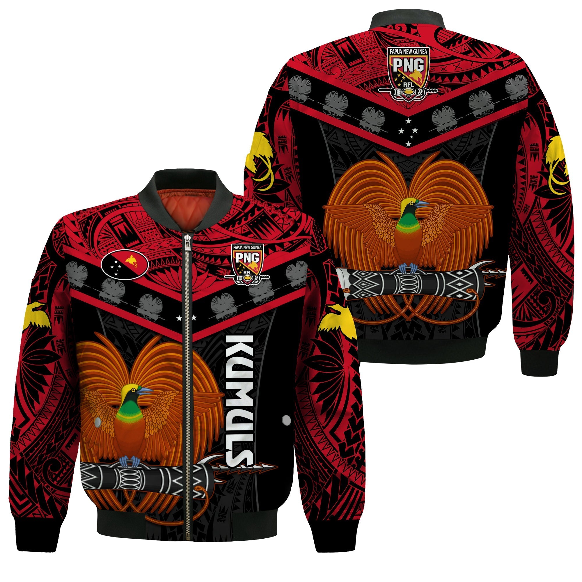 Papua New Guinea Rugby Bomber Jacket PNG Kumuls Bird Of Paradise Black - Wonder Print Shop