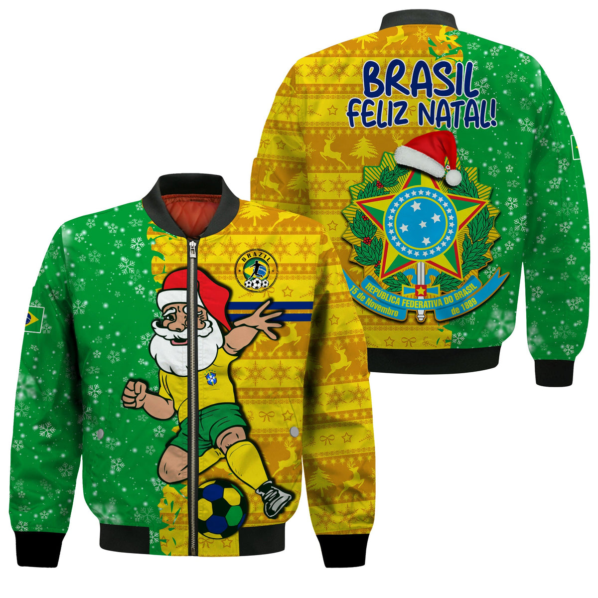 Brazil Football Bomber Jacket Christmas Santa Claus Selecao Champions LT13 - Wonder Print Shop