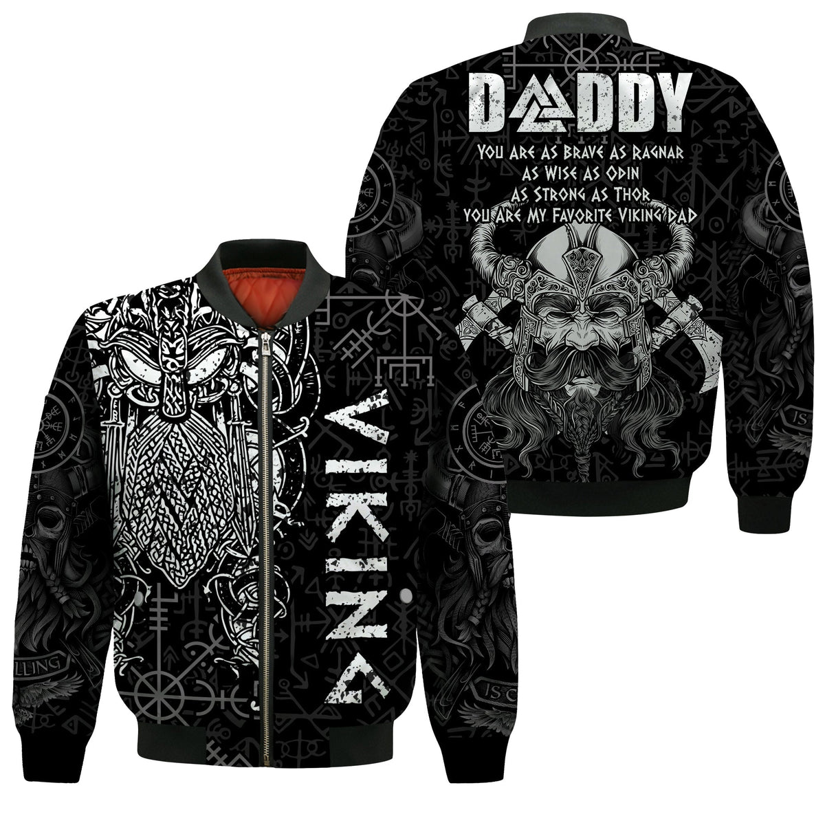 Viking Dad Bomber Jacket Odin Runes Fathers Day LT13 - Wonder Print Shop