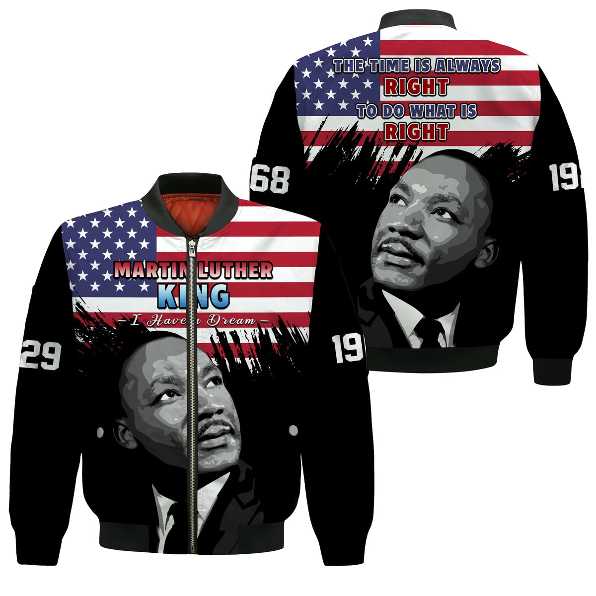 United States Bomber Jacket United States Happy MLK Day Flag Grunge Style - Wonder Print Shop