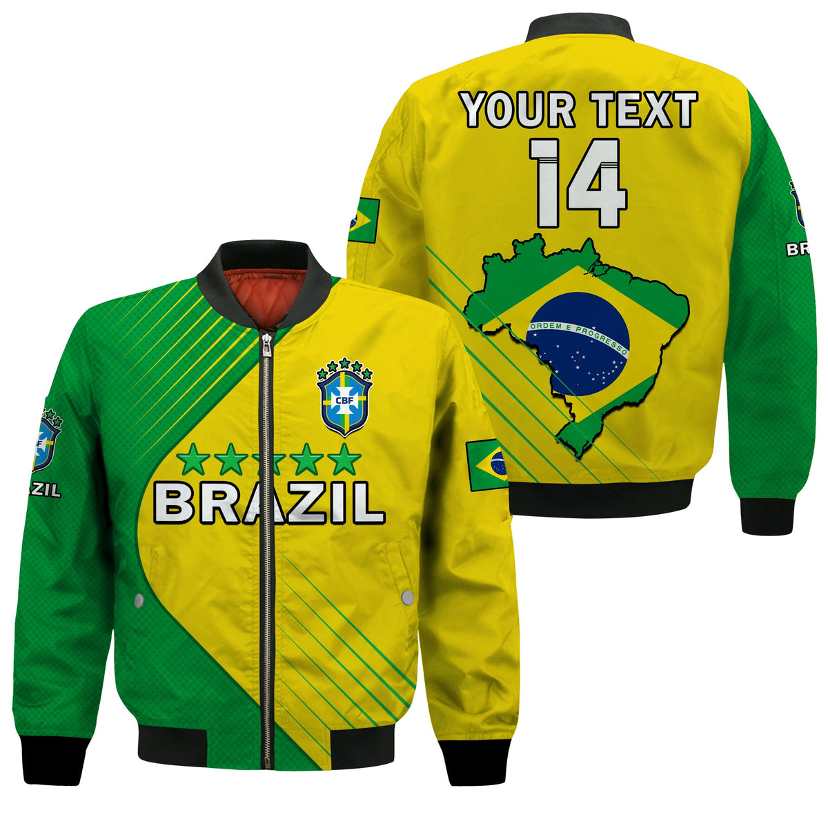 (Custom Text And Number) Brazil Football Bomber Jacket Brasil Map Come On Canarinho Sporty Style - Wonder Print Shop