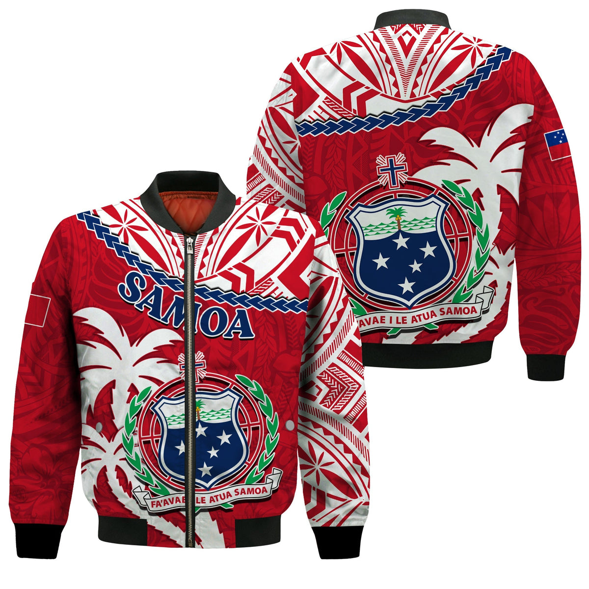 Samoa Bomber Jacket Samoan Coat Of Arms With Coconut Red Style - Wonder Print Shop