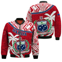 Samoa Bomber Jacket Samoan Coat Of Arms With Coconut Red Style - Wonder Print Shop