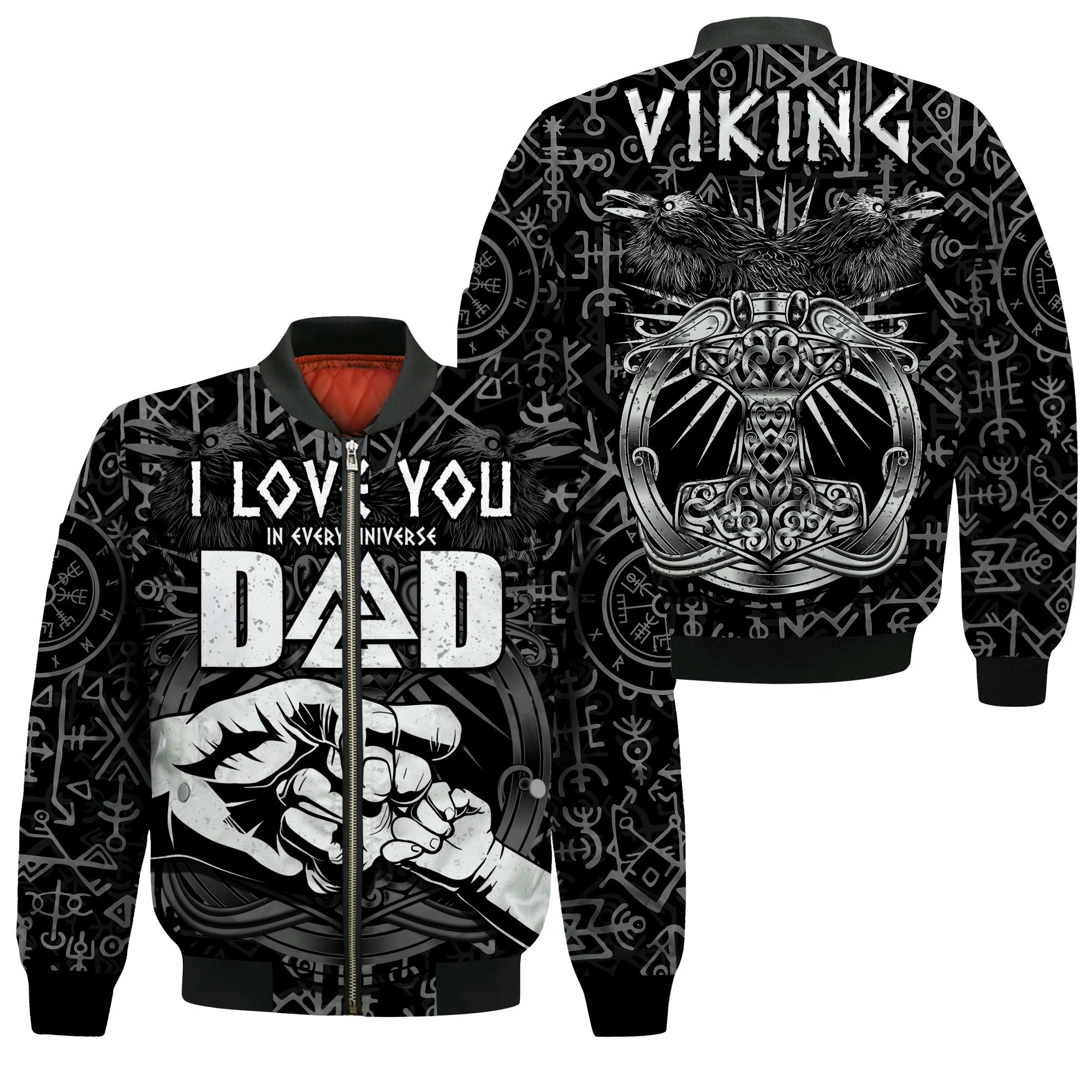 Viking Dad Bomber Jacket Happy Fathers Day Style Runes and Mjolnir LT13 - Wonder Print Shop