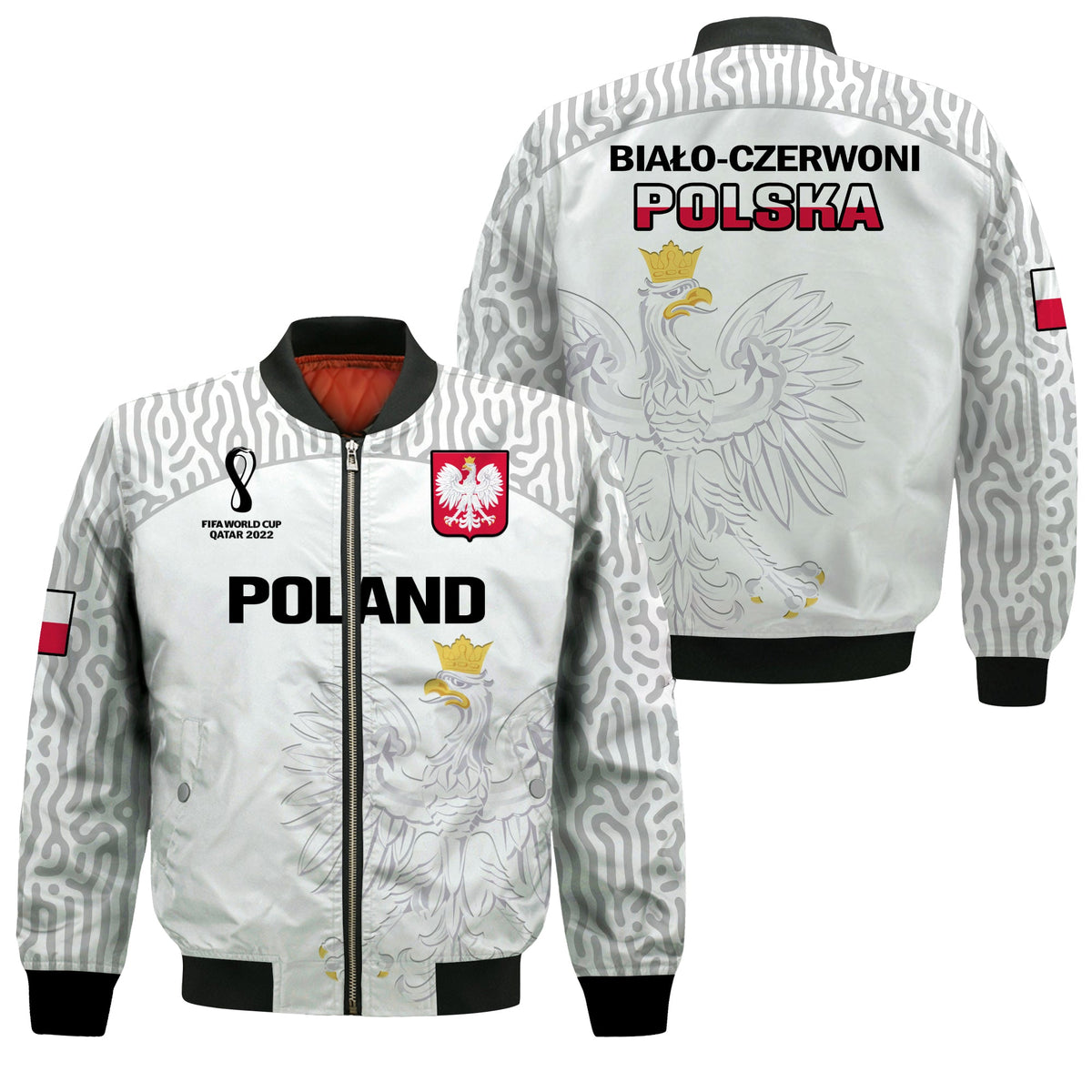 Poland Football Bomber Jacket Polska World Cup 2022 White - Wonder Print Shop