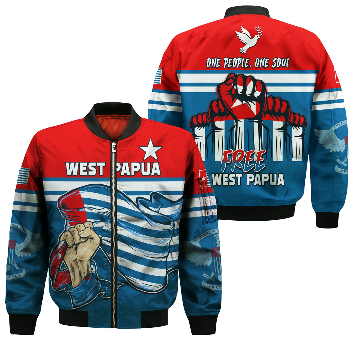 Free West Papua Bomber Jacket One People One Soul Strong West Papuan LT13 - Wonder Print Shop
