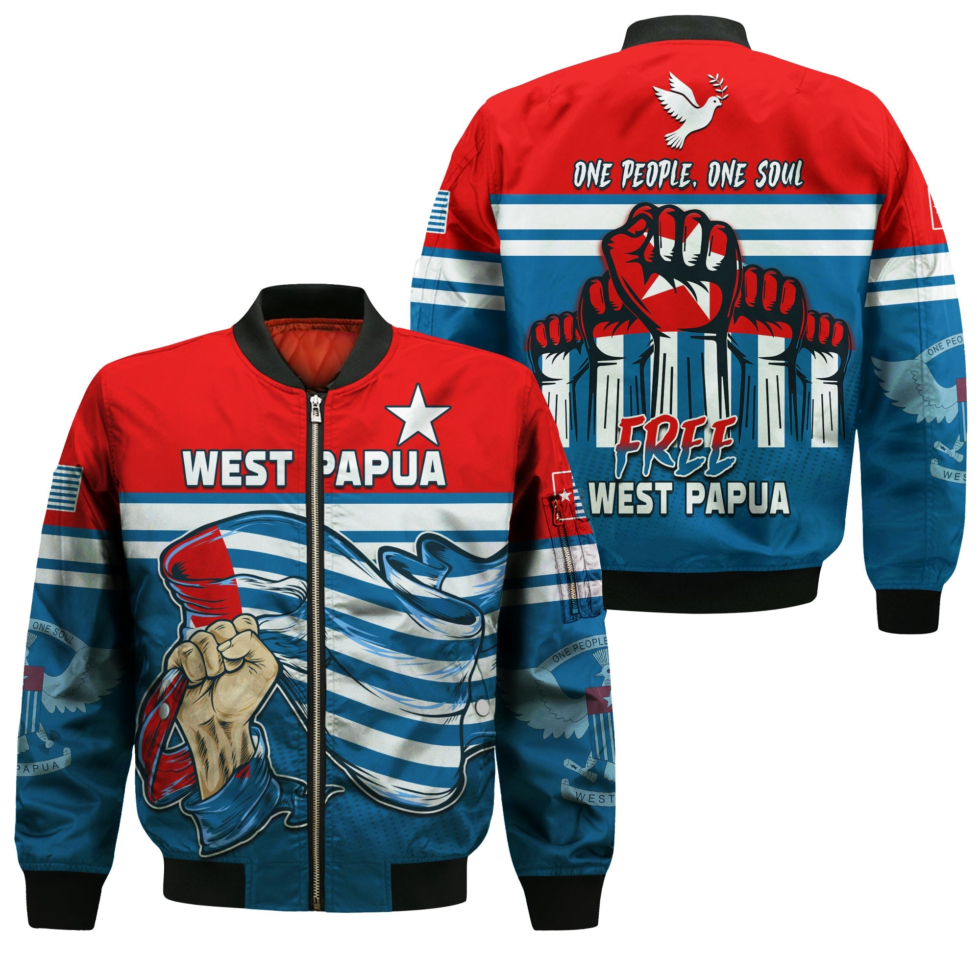 Free West Papua Bomber Jacket One People One Soul Strong West Papuan LT13 - Wonder Print Shop