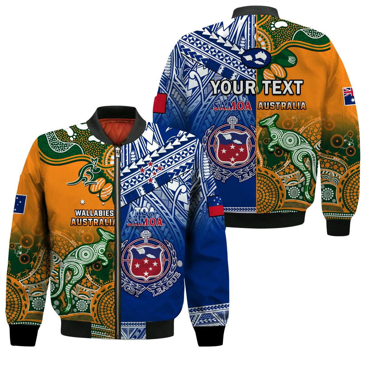 (Custom Personalised) Australia Wallabies And Toa Samoa Rugby Bomber Jacket Aboriginal Mix Polynesian - Wonder Print Shop