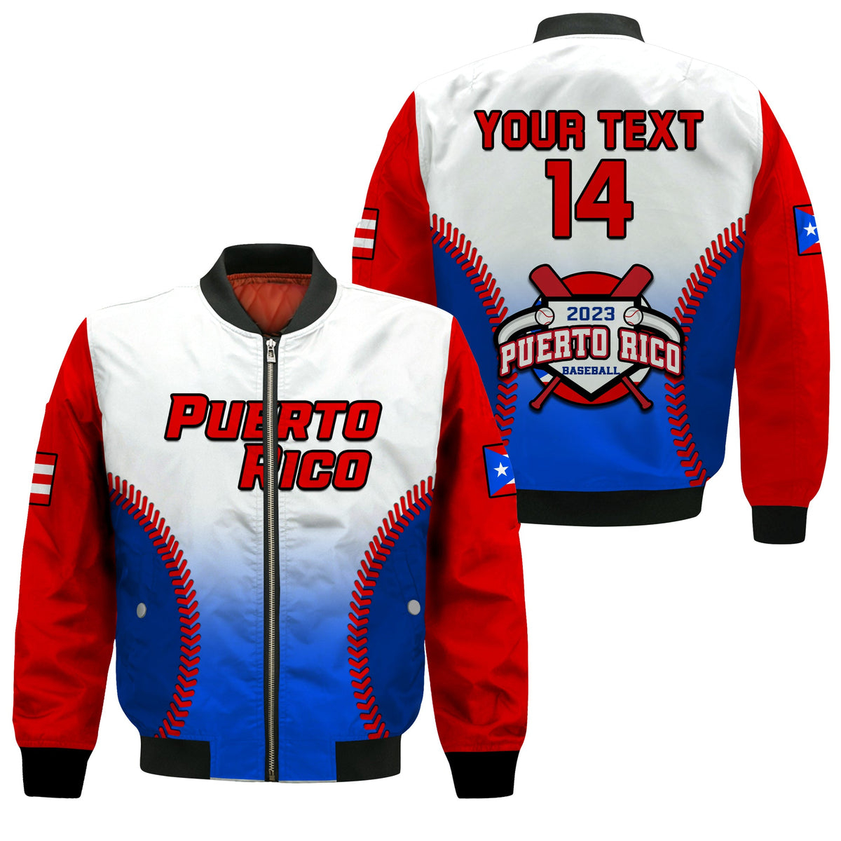(Custom Text And Number) Puerto Rico 2023 Bomber Jacket Baseball Sporty Version - Wonder Print Shop