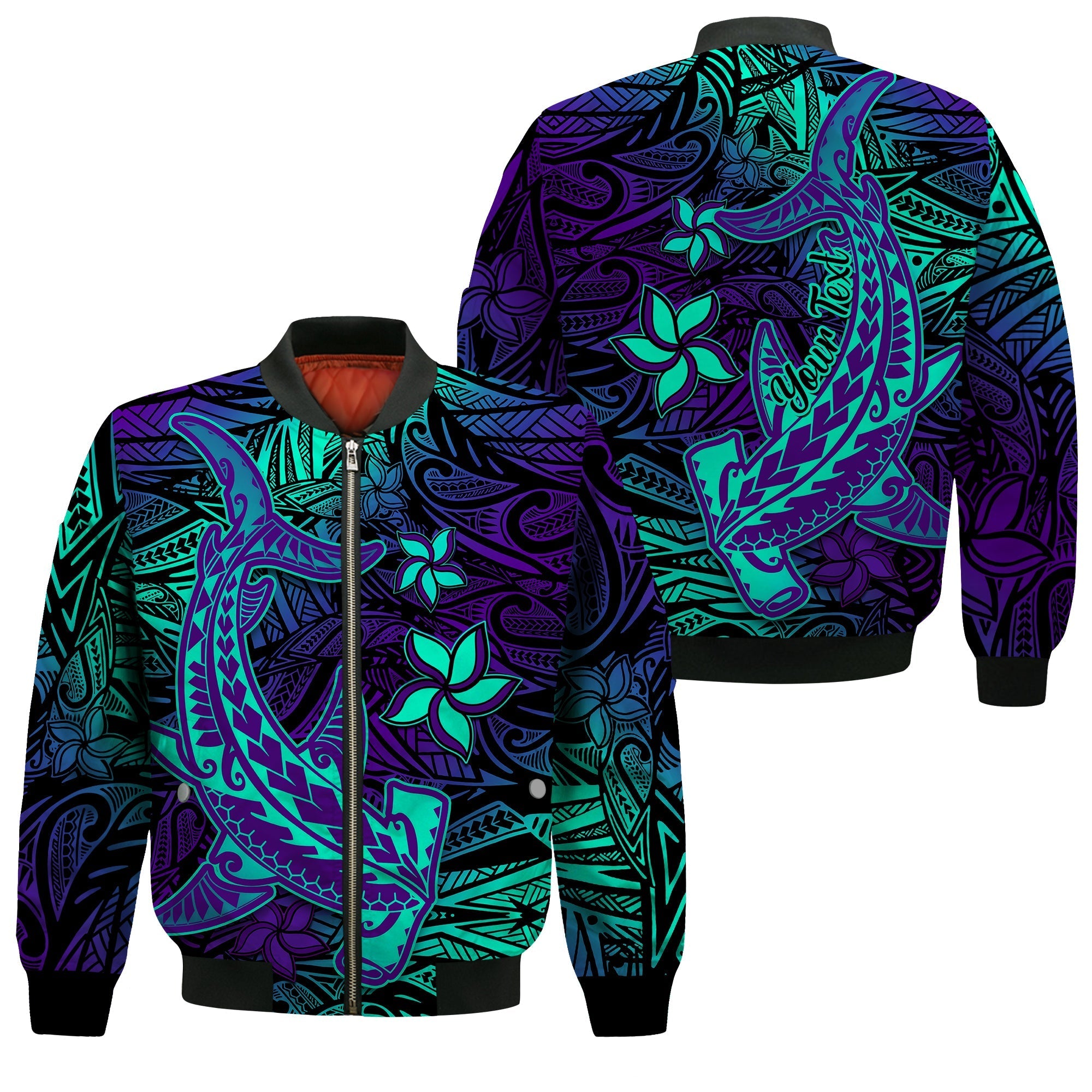 Custom Personalised Polynesian Bomber Jacket Purple Paradise Hawaiian Tribal Hammerhead Shark - Wonder Print Shop