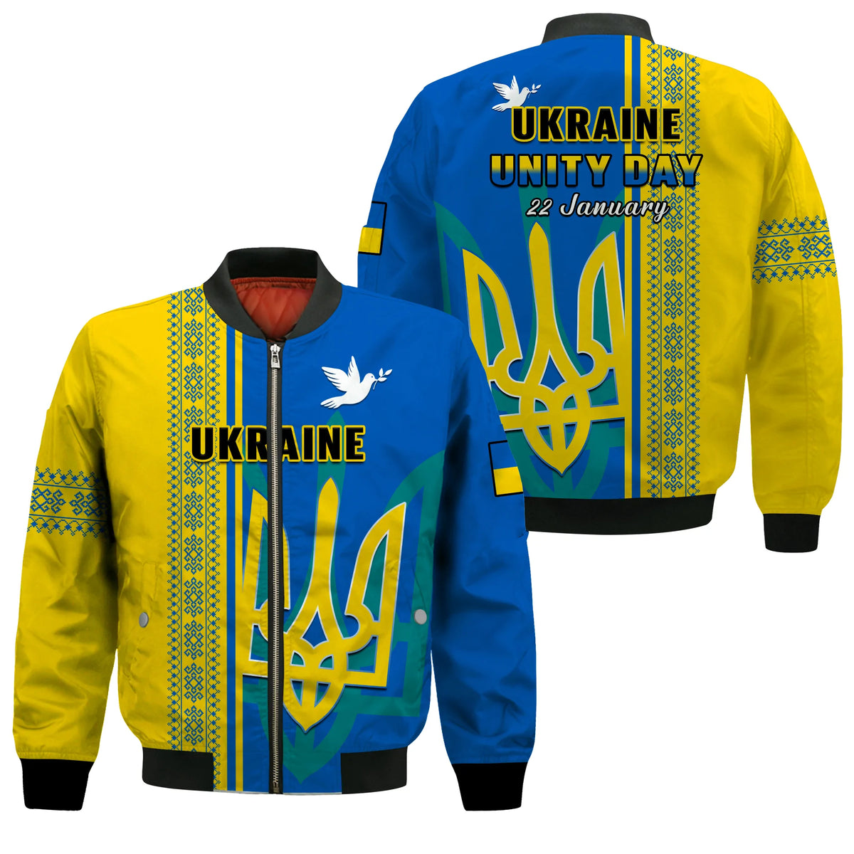 Ukraine Unity Day Bomber Jacket Folk Ukrainian Coat Of Arms - Wonder Print Shop