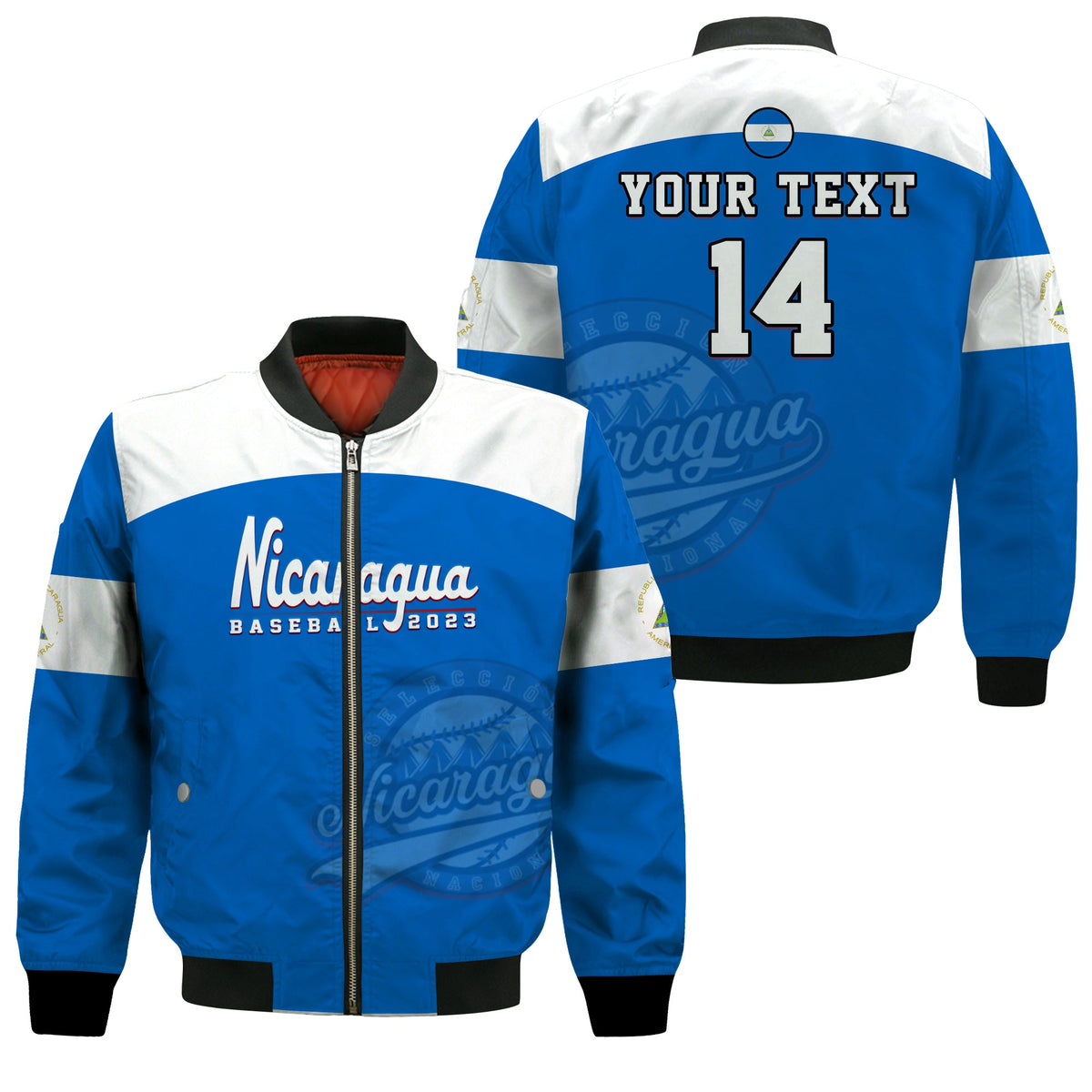 (Custom Text And Number) Nicaragua 2023 Bomber Jacket Baseball - Wonder Print Shop