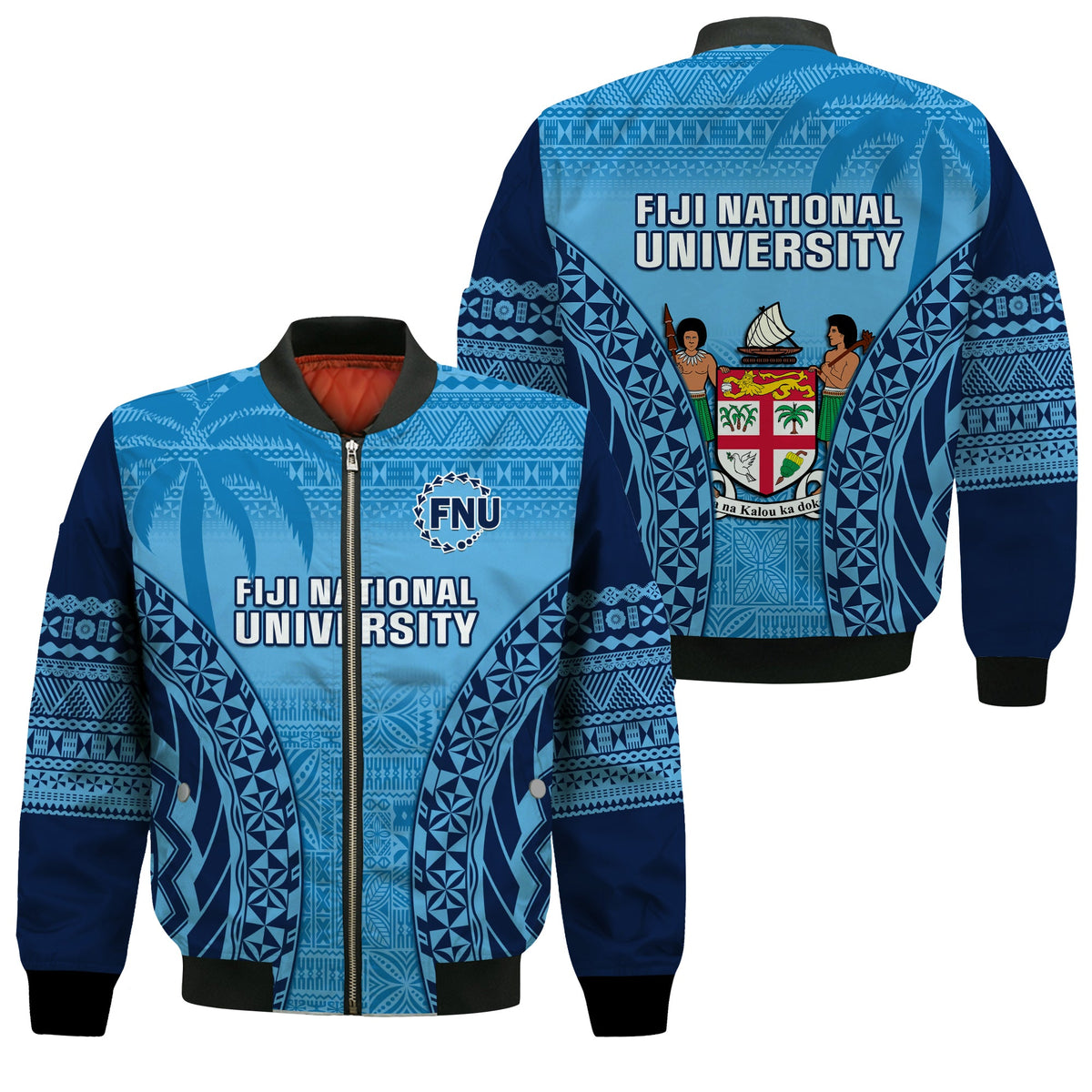 Fiji University Bomber Jacket National Fijian Tapa Pattern Blue - Wonder Print Shop