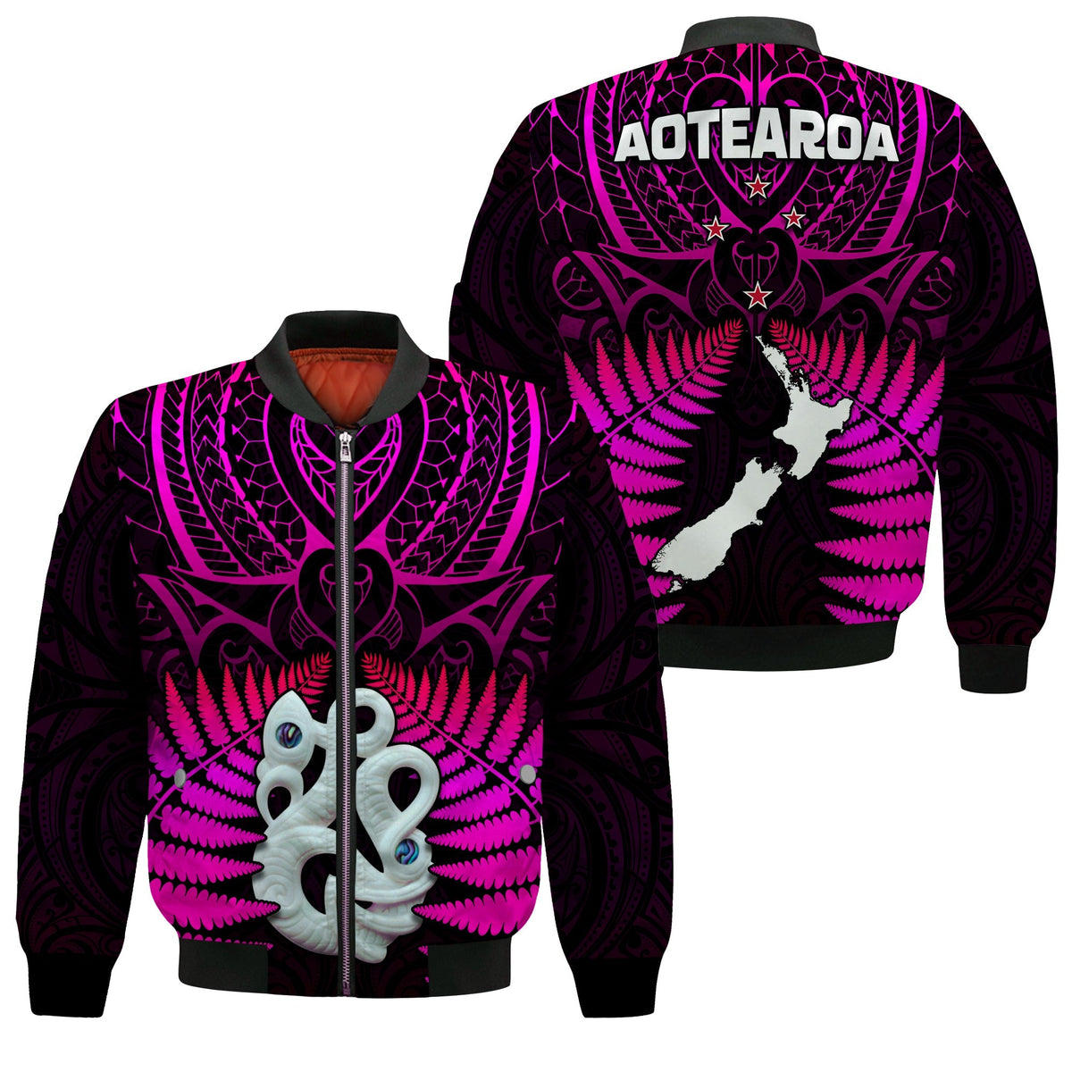 Aotearoa Fern Bomber Jacket New Zealand Hei Tiki Purple Style LT13 - Wonder Print Shop
