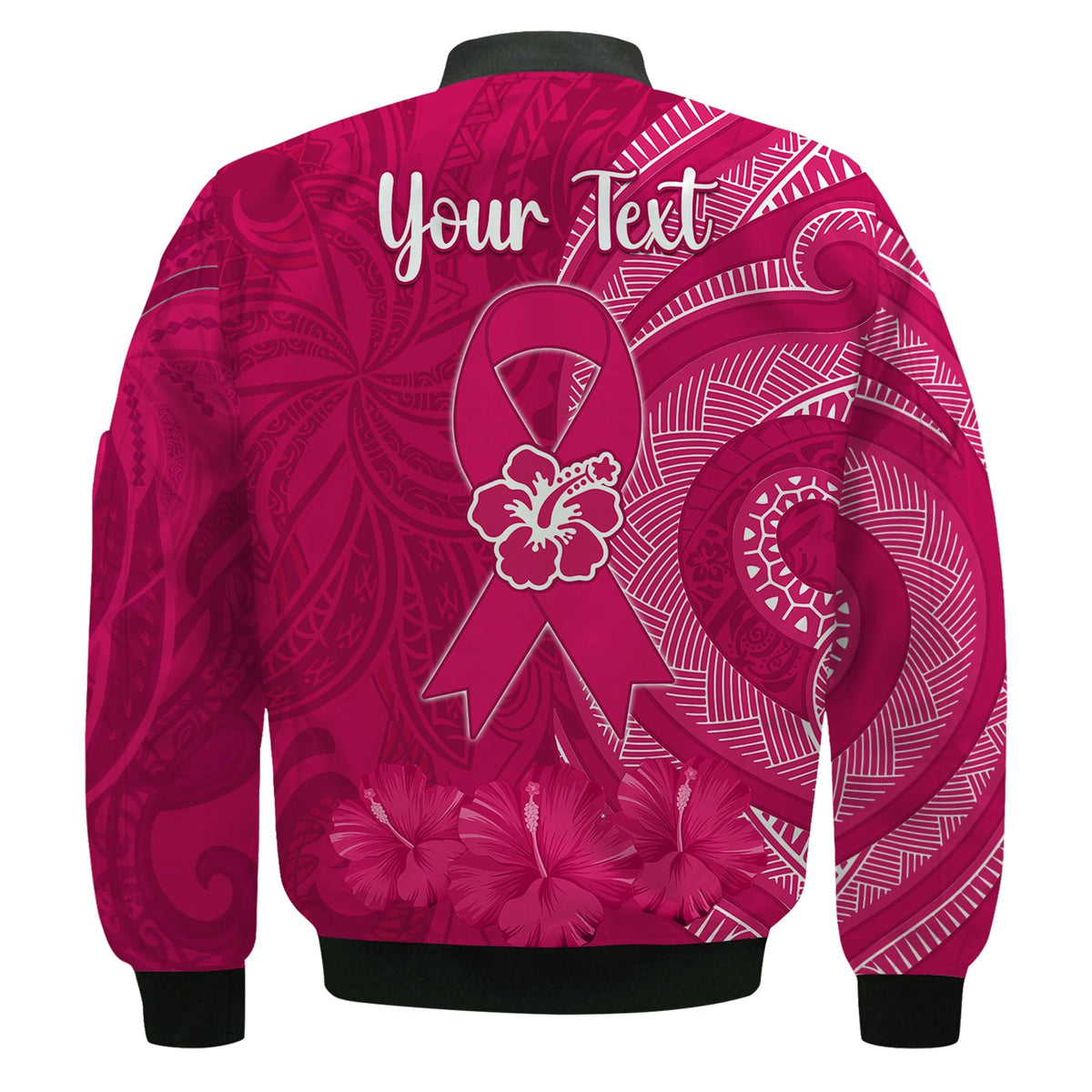 Custom Personalised Breast Cancer Awareness Bomber Jacket Hibiscus Polynesian No One Fights Alone LT13 - Wonder Print Shop