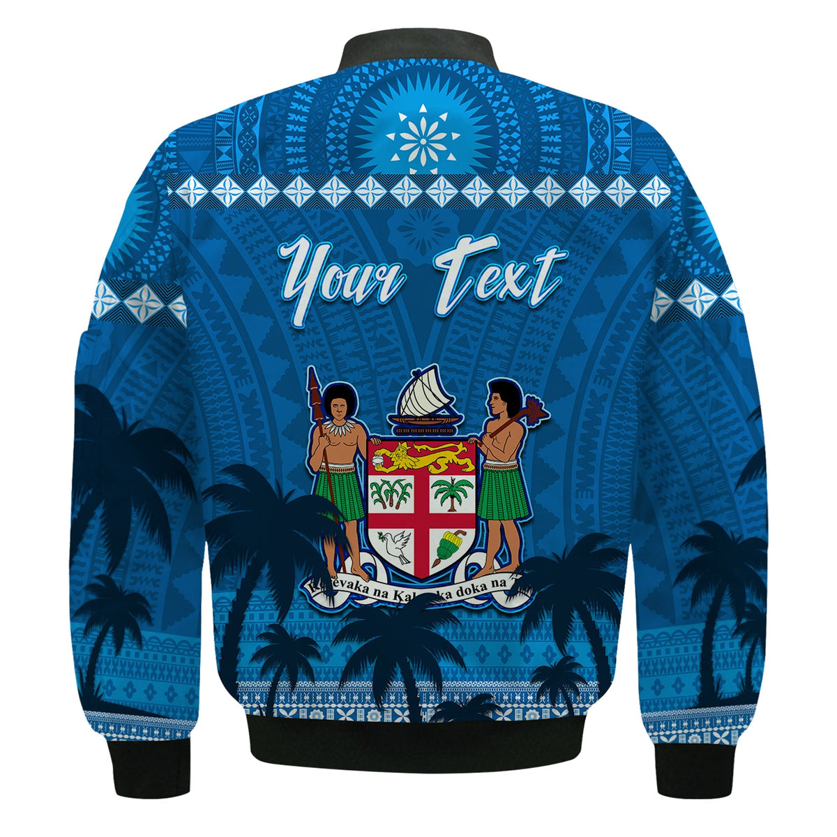 Custom Personalised Bula Fiji Day Bomber Jacket Fijian Tapa with Palm Tree 52nd Anniversary LT13 - Wonder Print Shop