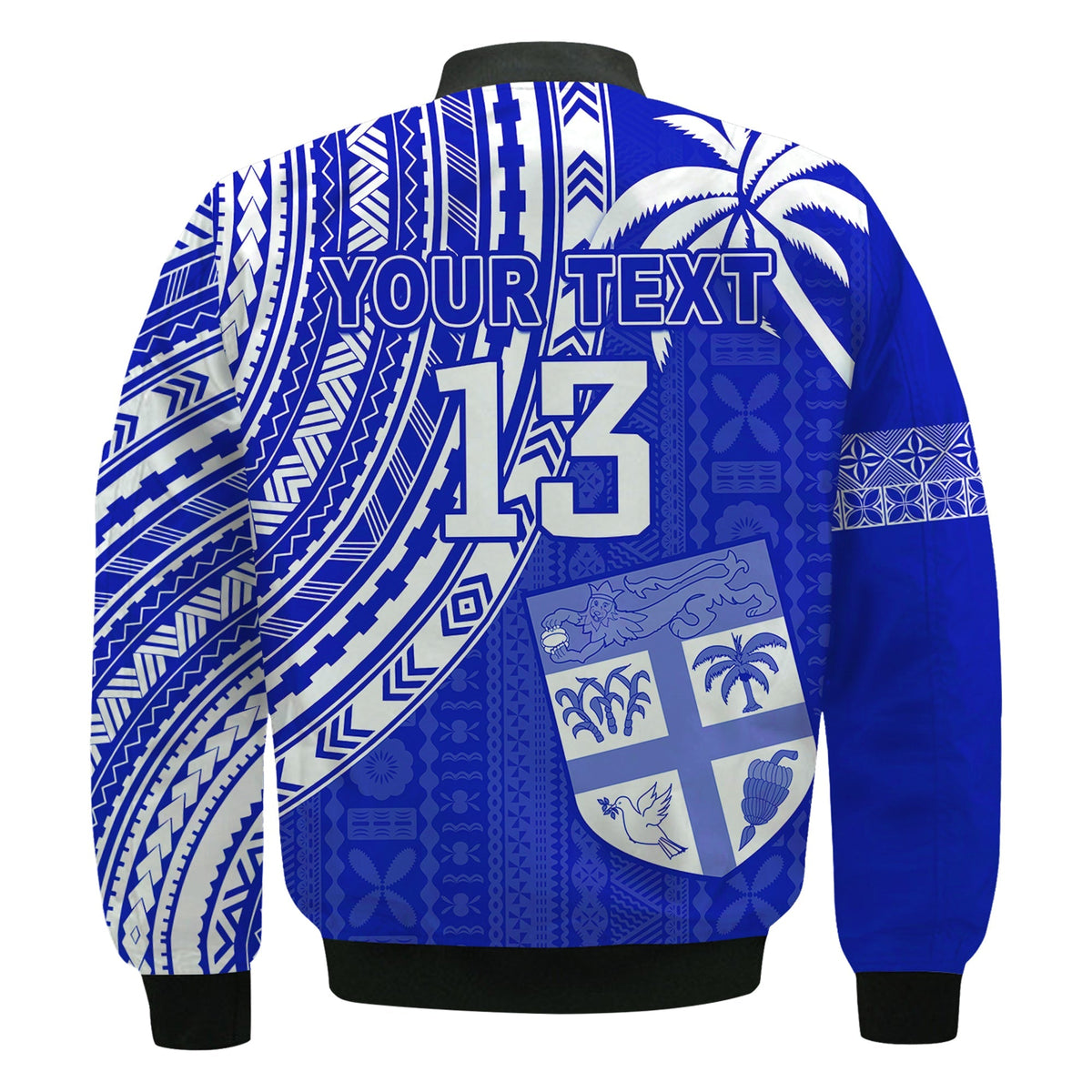 Custom Text and Number Fiji Rugby Sevens Bomber Jacket Fijian 7s Tapa Polynesian Blue Ver.02 LT13 - Wonder Print Shop