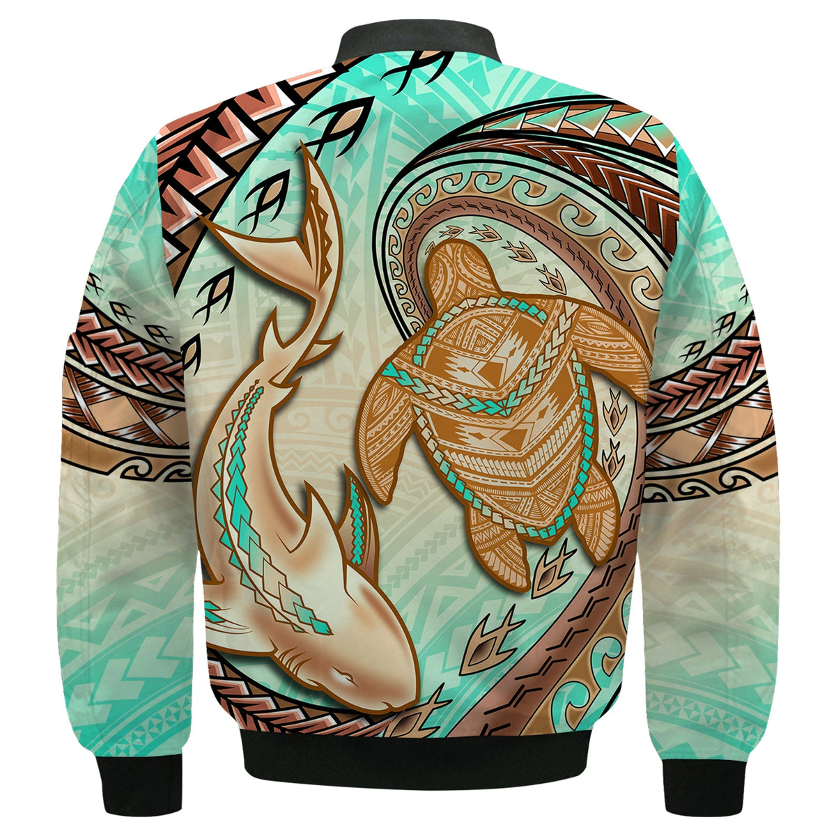 Hawaii Bomber Jacket Polynesian Shark And Sea Turtle Dreamy Turquoise Artsy - Wonder Print Shop
