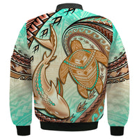 Hawaii Bomber Jacket Polynesian Shark And Sea Turtle Dreamy Turquoise Artsy - Wonder Print Shop