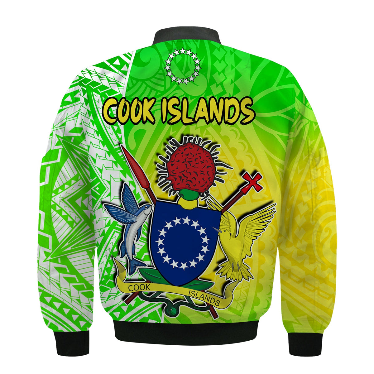 Happy Mangaia Gospel Day Bomber Jacket Cook Islands Coat of Arms Polynesian Pattern - Wonder Print Shop