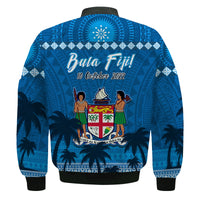 Bula Fiji Day Bomber Jacket Fijian Tapa with Palm Tree 52nd Anniversary LT13 - Wonder Print Shop