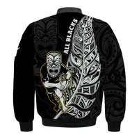 New Zealand 2022 Rugby Bomber Jacket All Black Silver Fern Maori Pattern Version Black - Wonder Print Shop