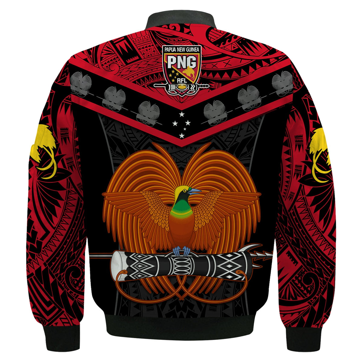 Papua New Guinea Rugby Bomber Jacket PNG Kumuls Bird Of Paradise Black - Wonder Print Shop