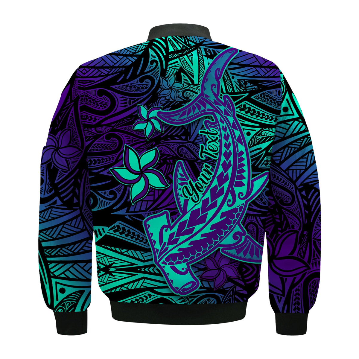 Custom Personalised Polynesian Bomber Jacket Purple Paradise Hawaiian Tribal Hammerhead Shark - Wonder Print Shop
